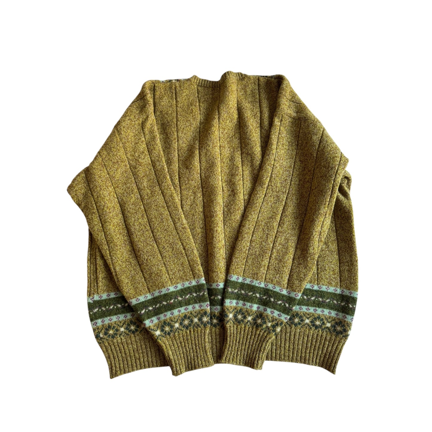 🧶 Pulover Vintage Sisley Verde în V cu Model (Mărime M Bărbați) - anbracaminte