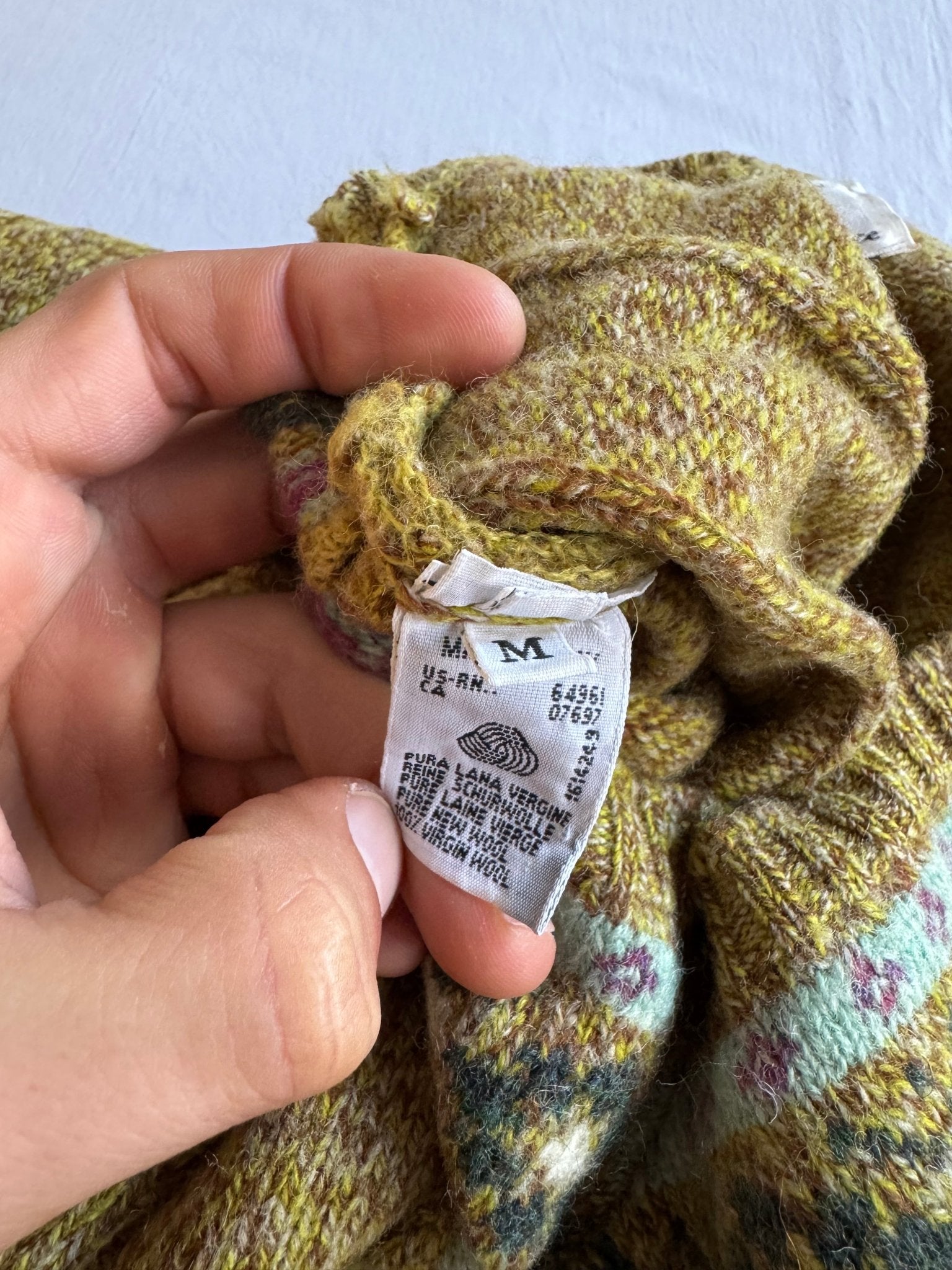 🧶 Pulover Vintage Sisley Verde în V cu Model (Mărime M Bărbați) - anbracaminte