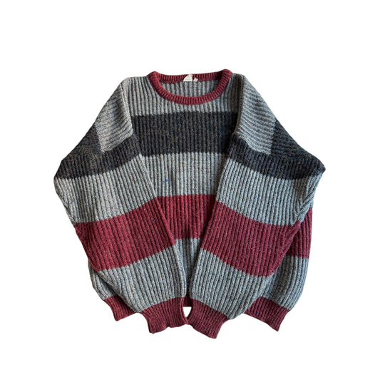 🧶 Pulover Vintage Striped Chunky Cable Knit / Dungi Multicolore (Mărime L) - anbracaminte