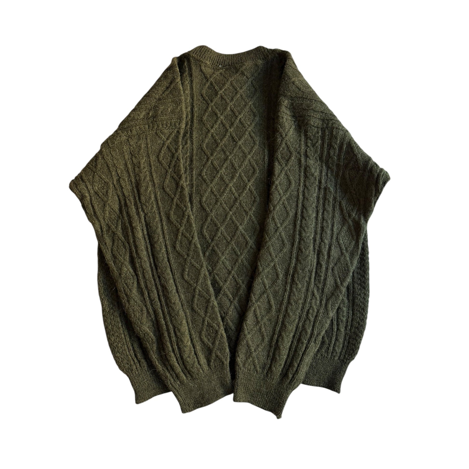 🧶 Pulover Vintage Structurat cu Broderie / Dark Olive (Mărime 52 - L) - anbracaminte