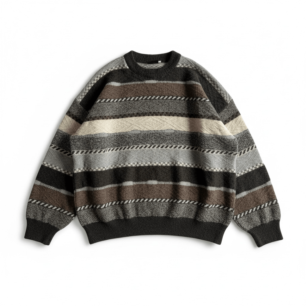 🧶 Pulover Vintage Texturat din Lână și Acril – L - anbracaminte