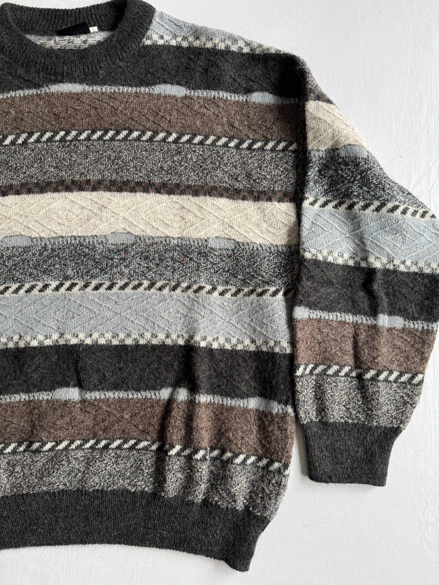 🧶 Pulover Vintage Texturat din Lână și Acril – L - anbracaminte