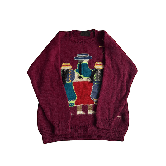 🧶 Pulover Vintage Tradițional Peruvian din Alpaca – L - anbracaminte