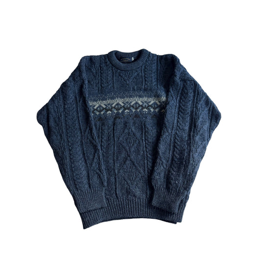 🧶 Pulover Vintage Tricot Gros Navy / Cable Knit (Mărime L) - anbracaminte