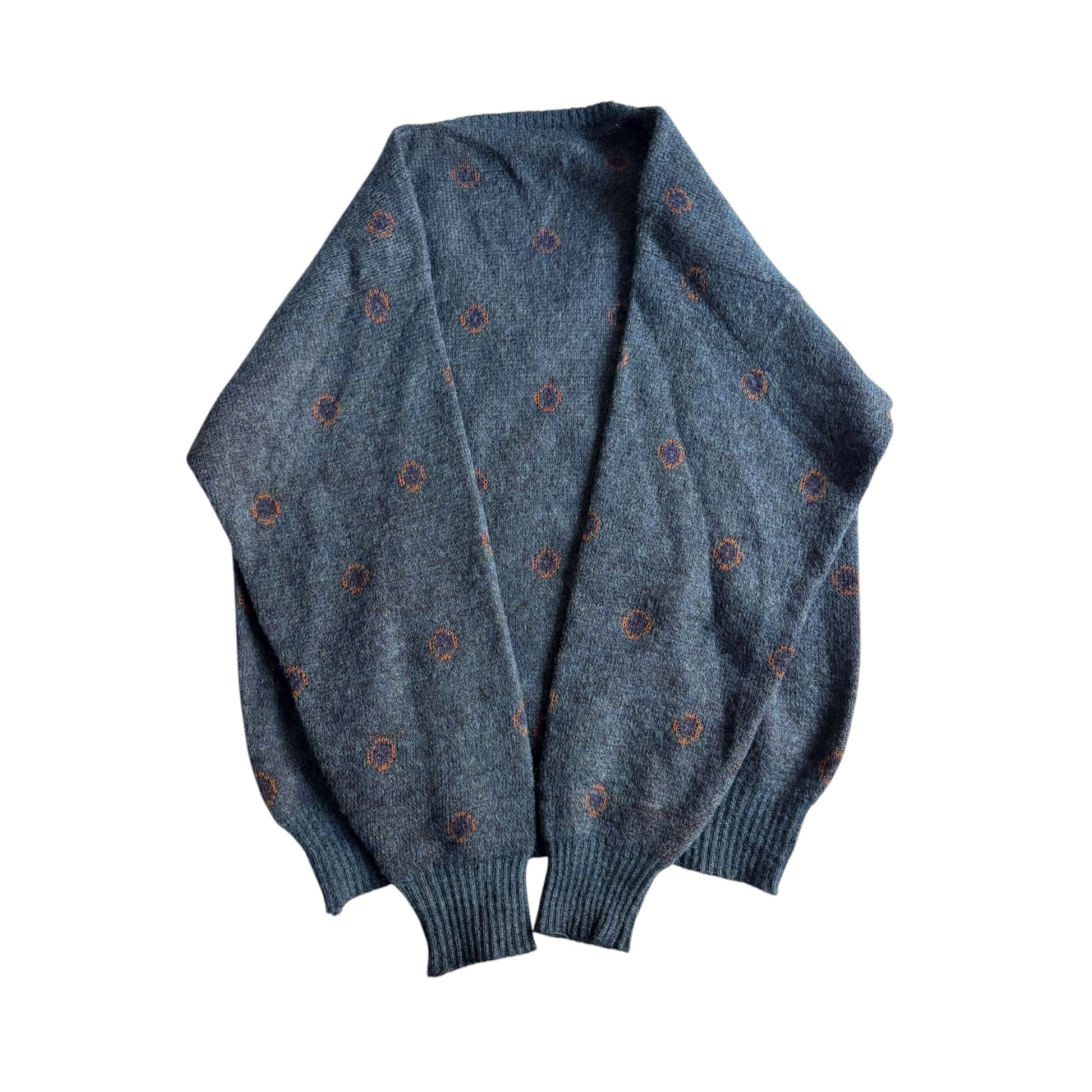 🧶 Pulover Vintage V - Neck Bleumarin cu Motive Abstracte / Tricot Clasic (Mărime L) - anbracaminte
