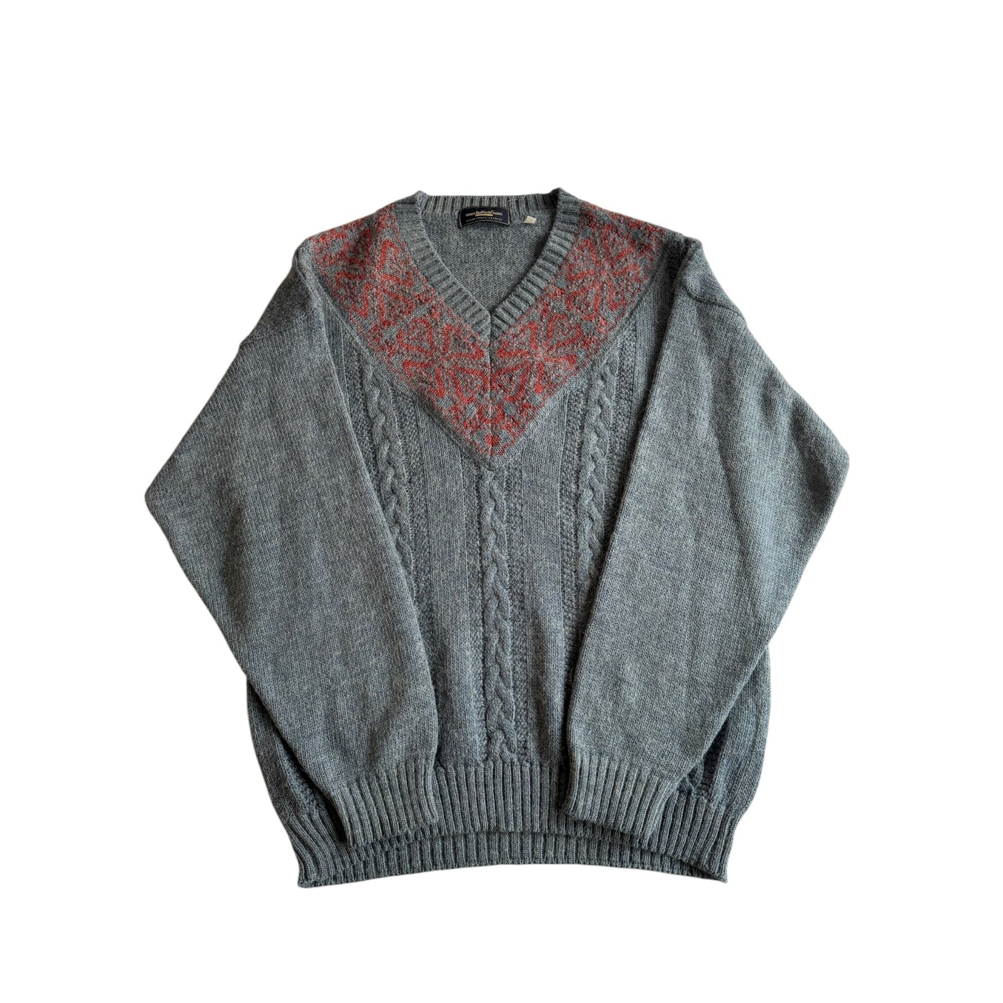 🧶 Pulover Vintage V - Neck cu textură roșie / Tricot torsadat (Mărime 50 - L) - anbracaminte
