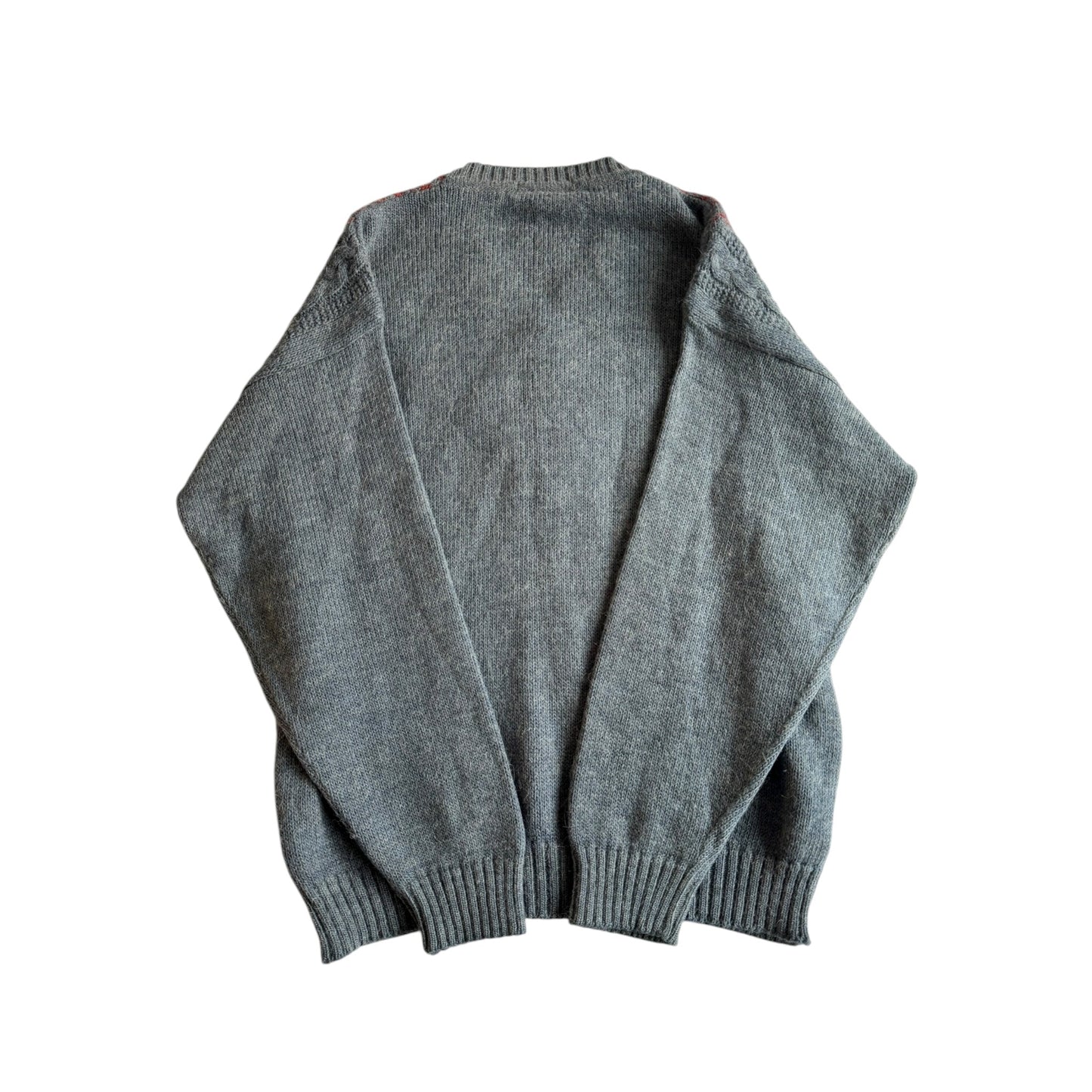 🧶 Pulover Vintage V - Neck cu textură roșie / Tricot torsadat (Mărime 50 - L) - anbracaminte