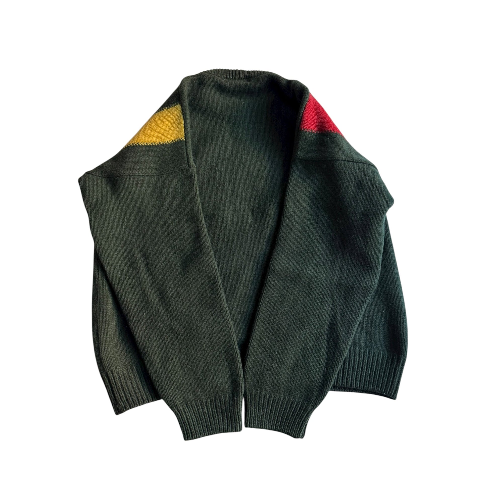 🧶 Pulover Vintage Verde cu Dungi Roșii și Galbene (Mărime L) - anbracaminte