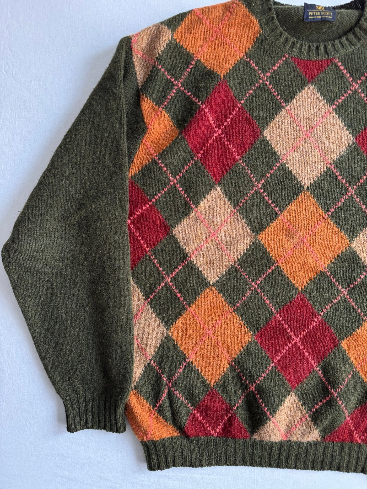 🧶 Pulover Vintage Verde Închis cu Model Argyle – L Bărbați - anbracaminte