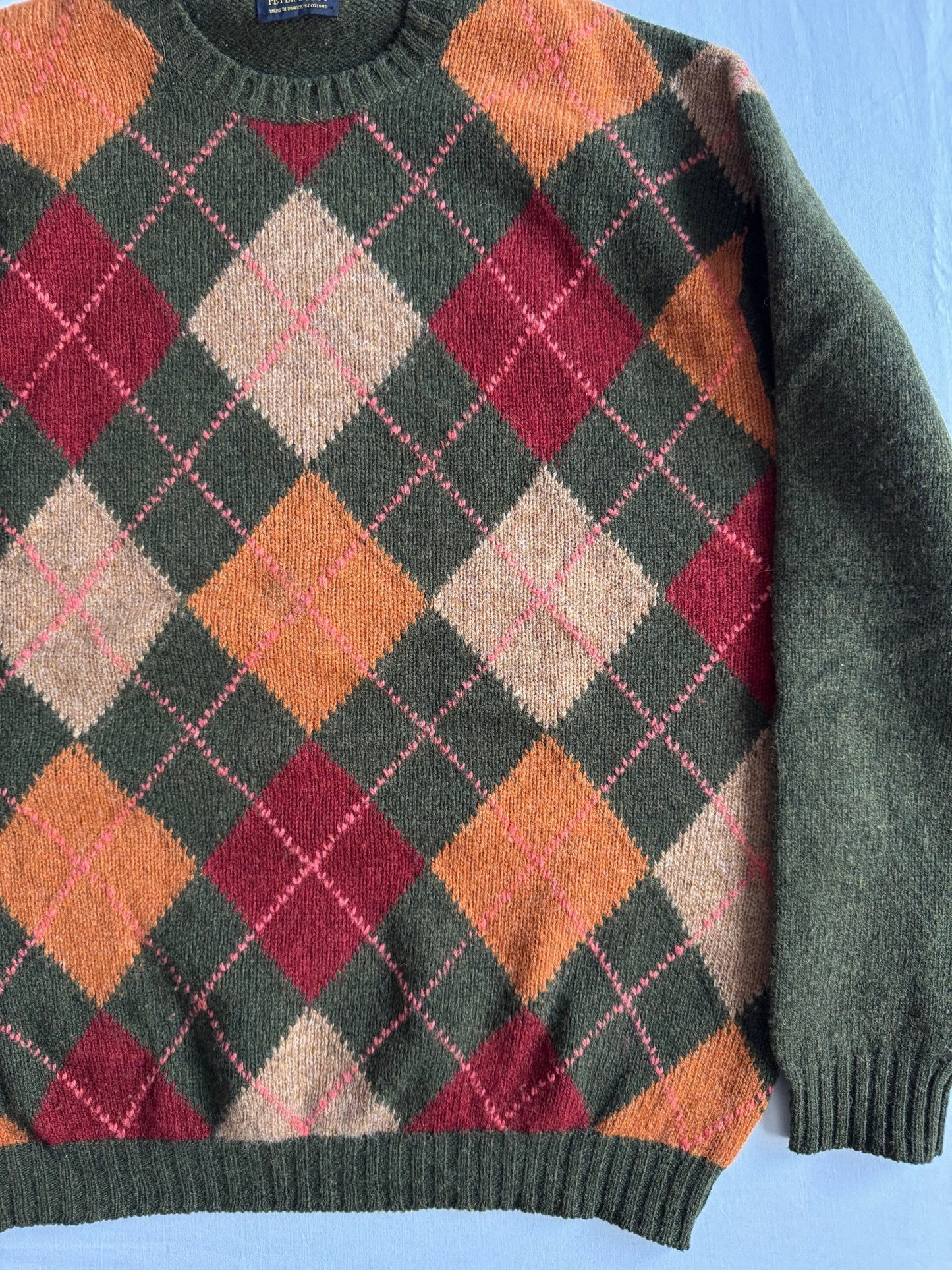 🧶 Pulover Vintage Verde Închis cu Model Argyle – L Bărbați - anbracaminte