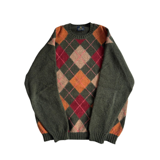 🧶 Pulover Vintage Verde Închis cu Model Argyle – L Bărbați - anbracaminte