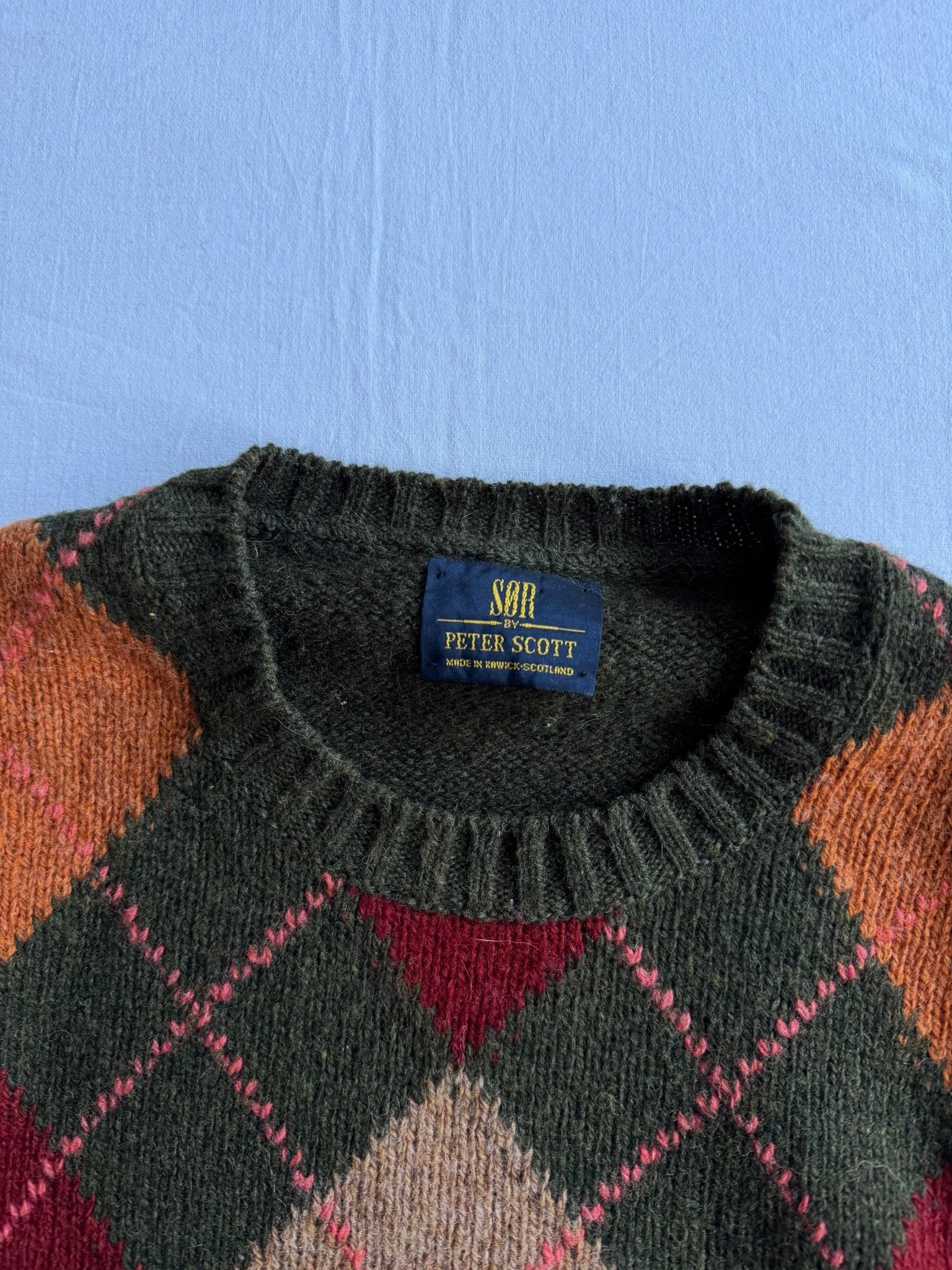 🧶 Pulover Vintage Verde Închis cu Model Argyle – L Bărbați - anbracaminte