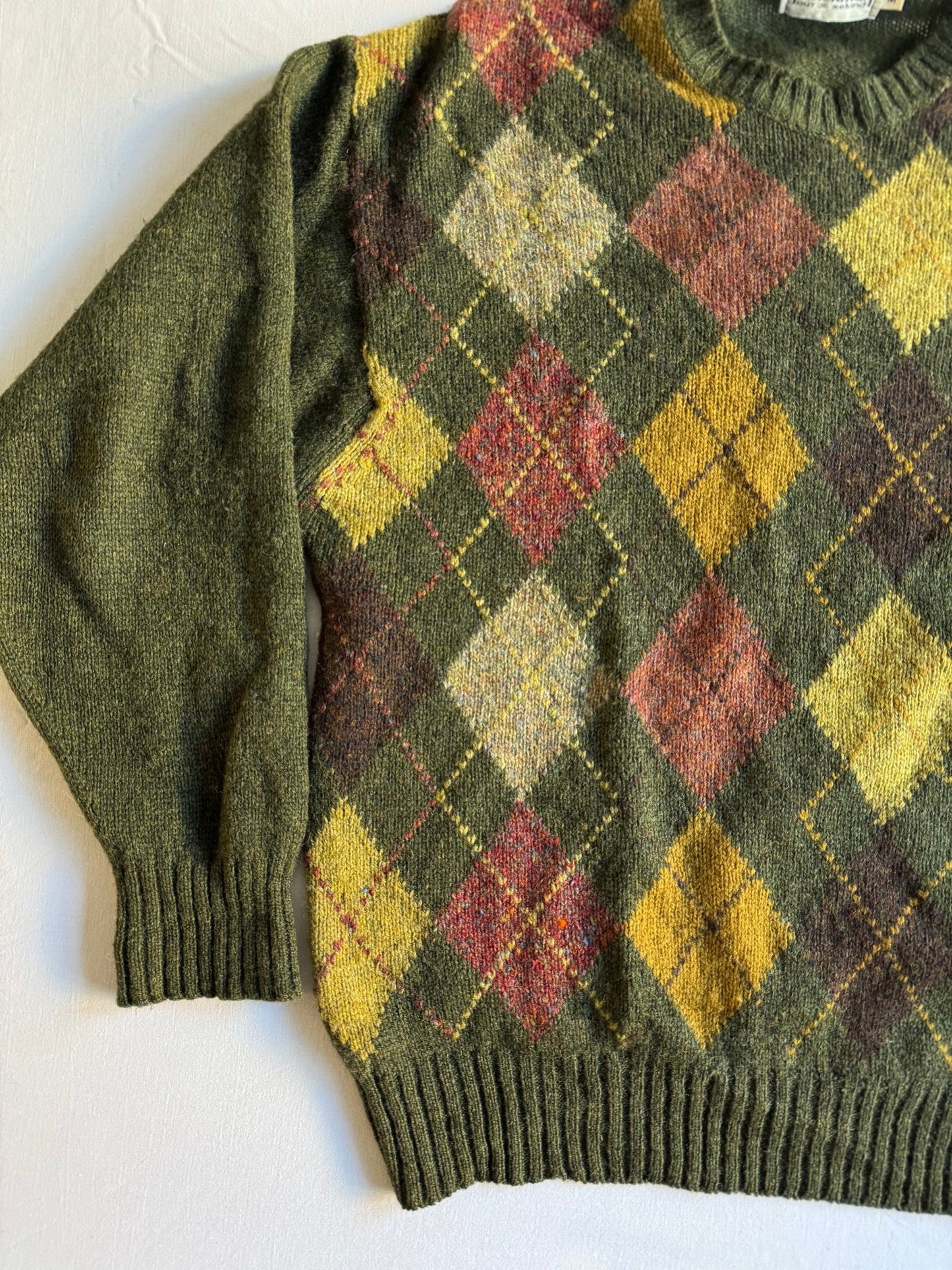 🧶 Pulover Vintage Verde Închis / Model Argyle (Mărime M) - anbracaminte