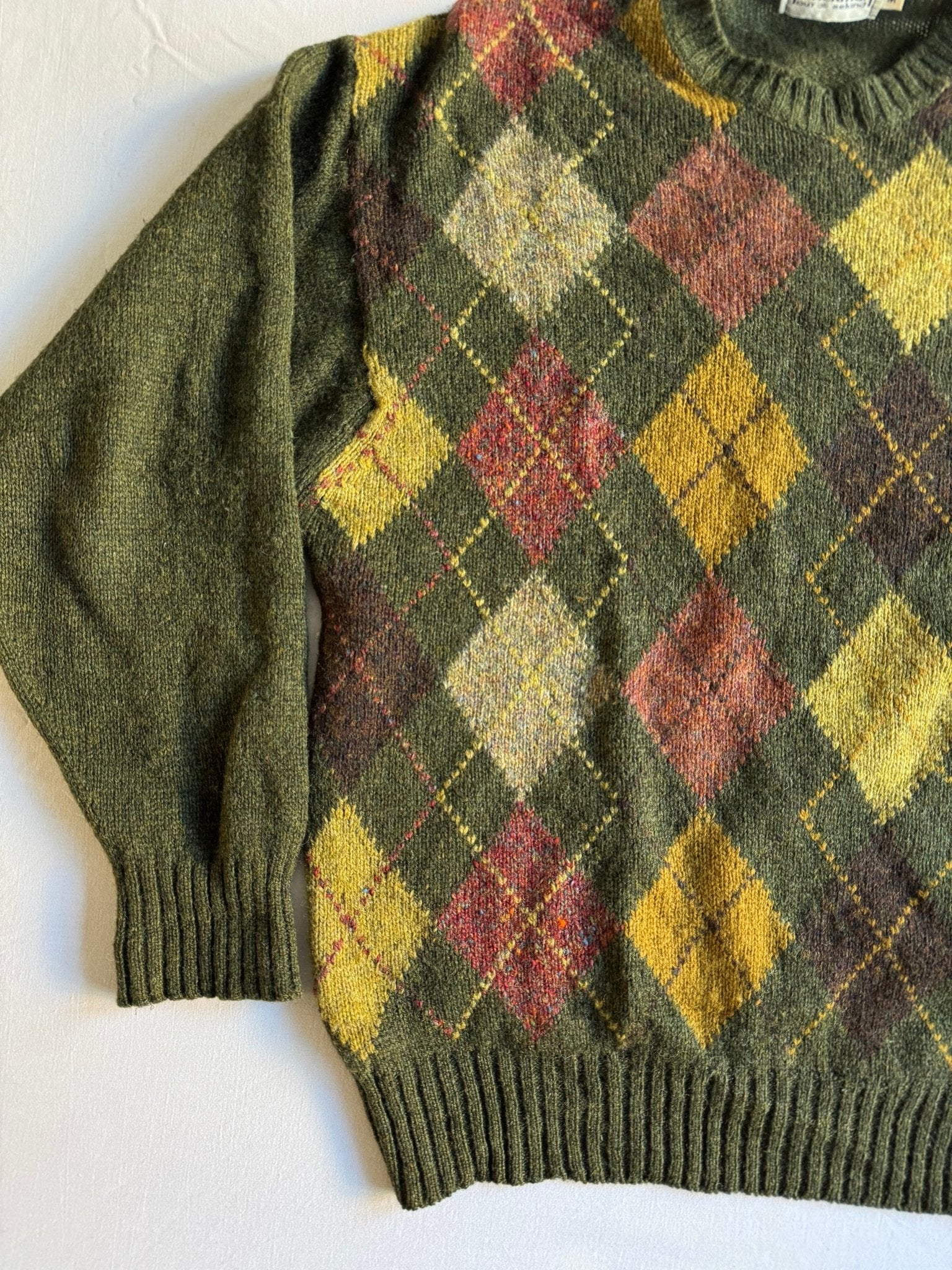 🧶 Pulover Vintage Verde Închis / Model Argyle (Mărime M) - anbracaminte