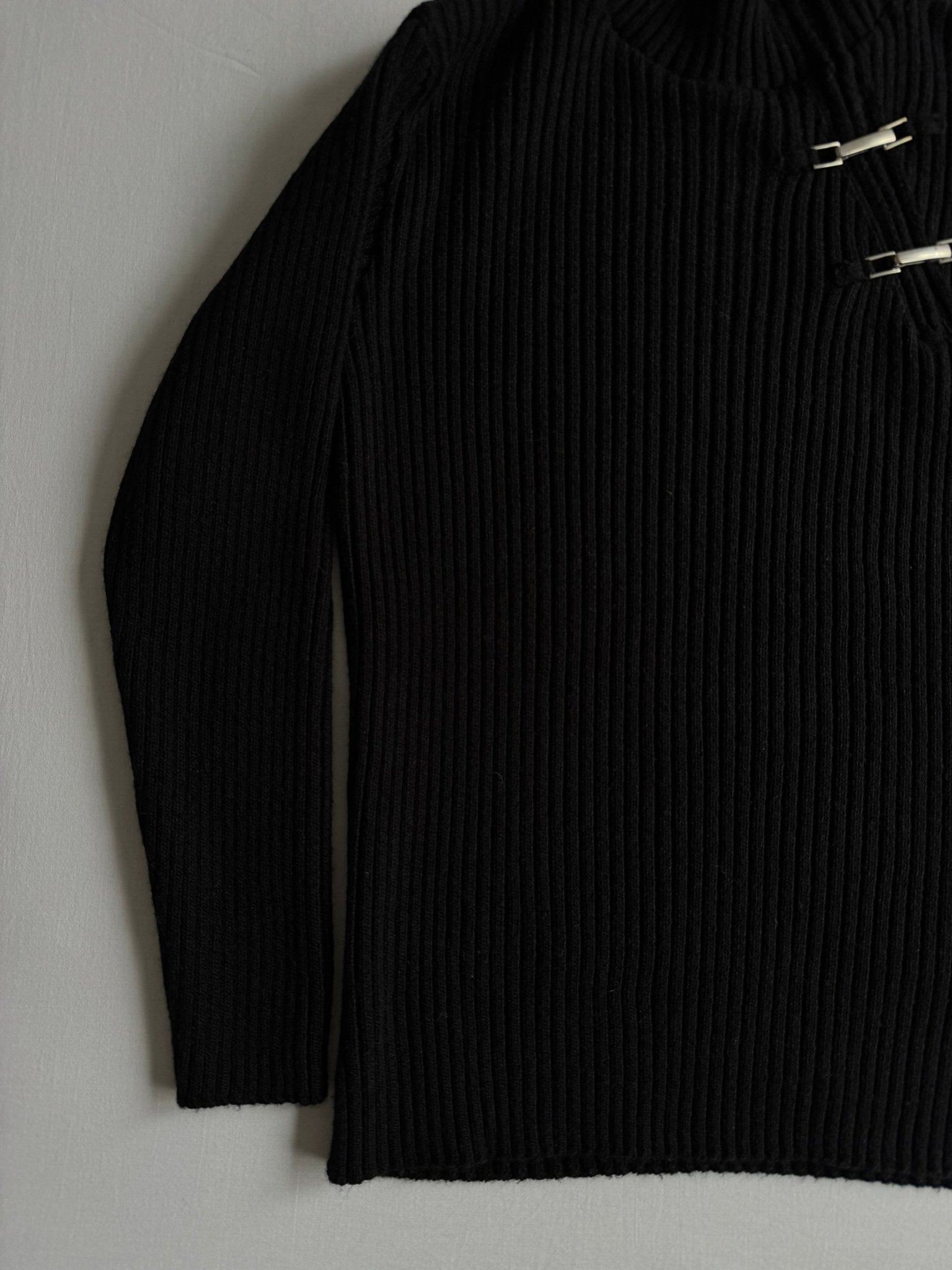 🧶 Pulover Y2K Bărbați Negru din Blend de Lână cu Fermoar Diagonal – M - anbracaminte