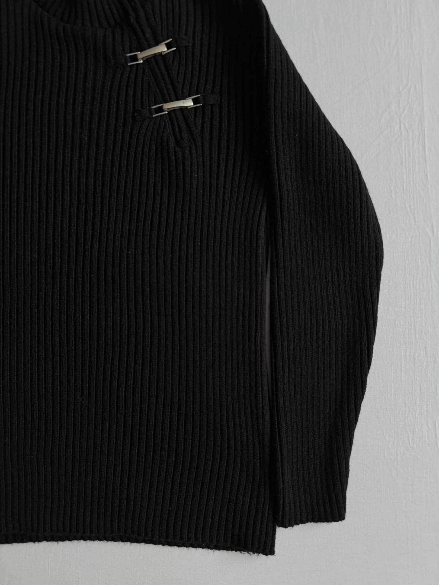 🧶 Pulover Y2K Bărbați Negru din Blend de Lână cu Fermoar Diagonal – M - anbracaminte