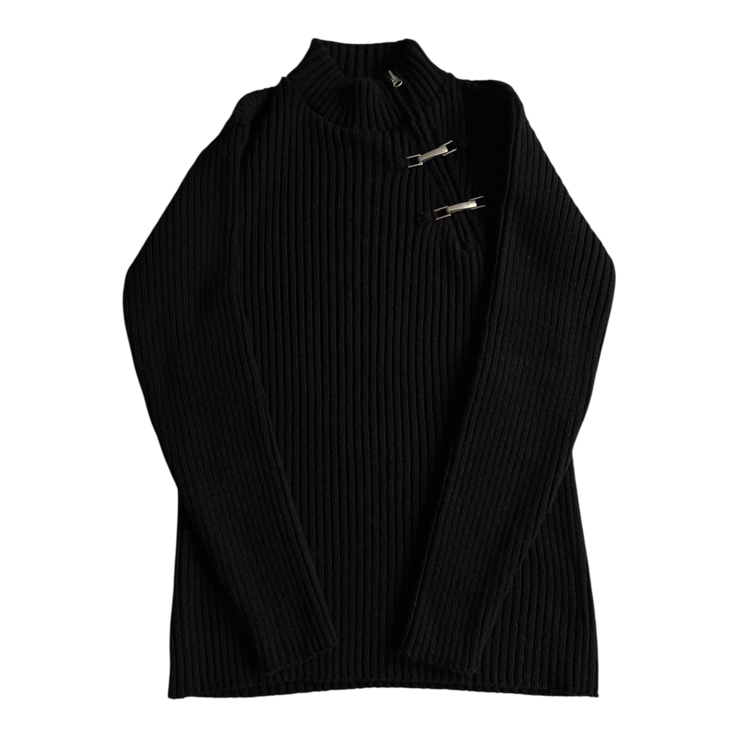 🧶 Pulover Y2K Bărbați Negru din Blend de Lână cu Fermoar Diagonal – M - anbracaminte