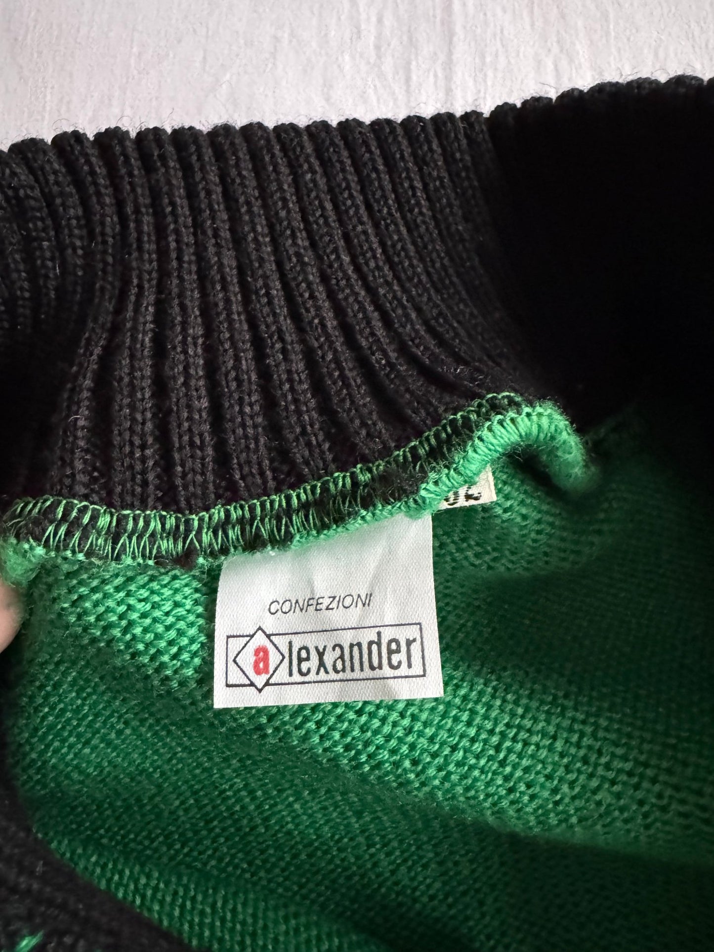 🧶 Pulover Y2K Bărbați Verde Quarter Zip din Lână și Acril – L - anbracaminte