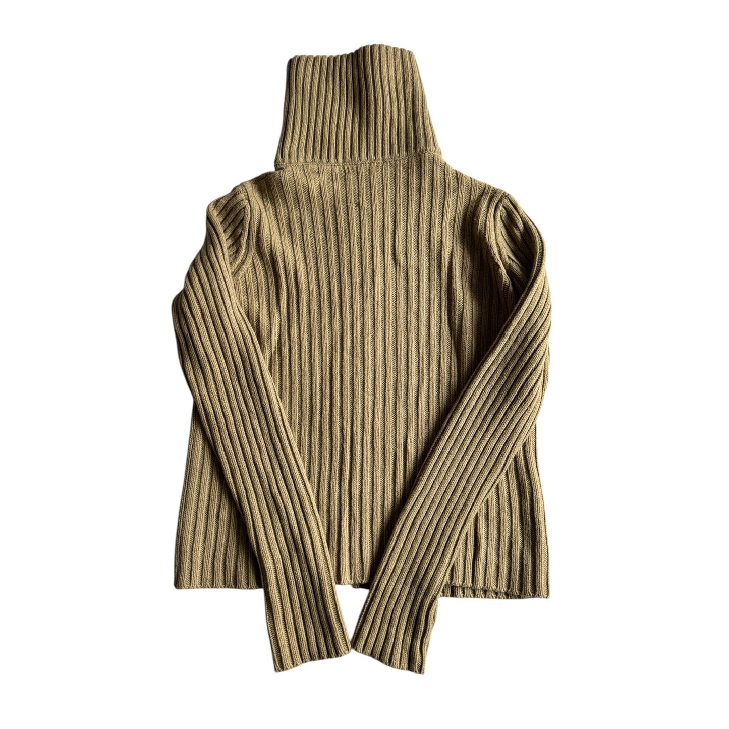 🧶 Pulover Y2K Damă Benetton Crem Ribbed Knit cu Fermoar – M - anbracaminte