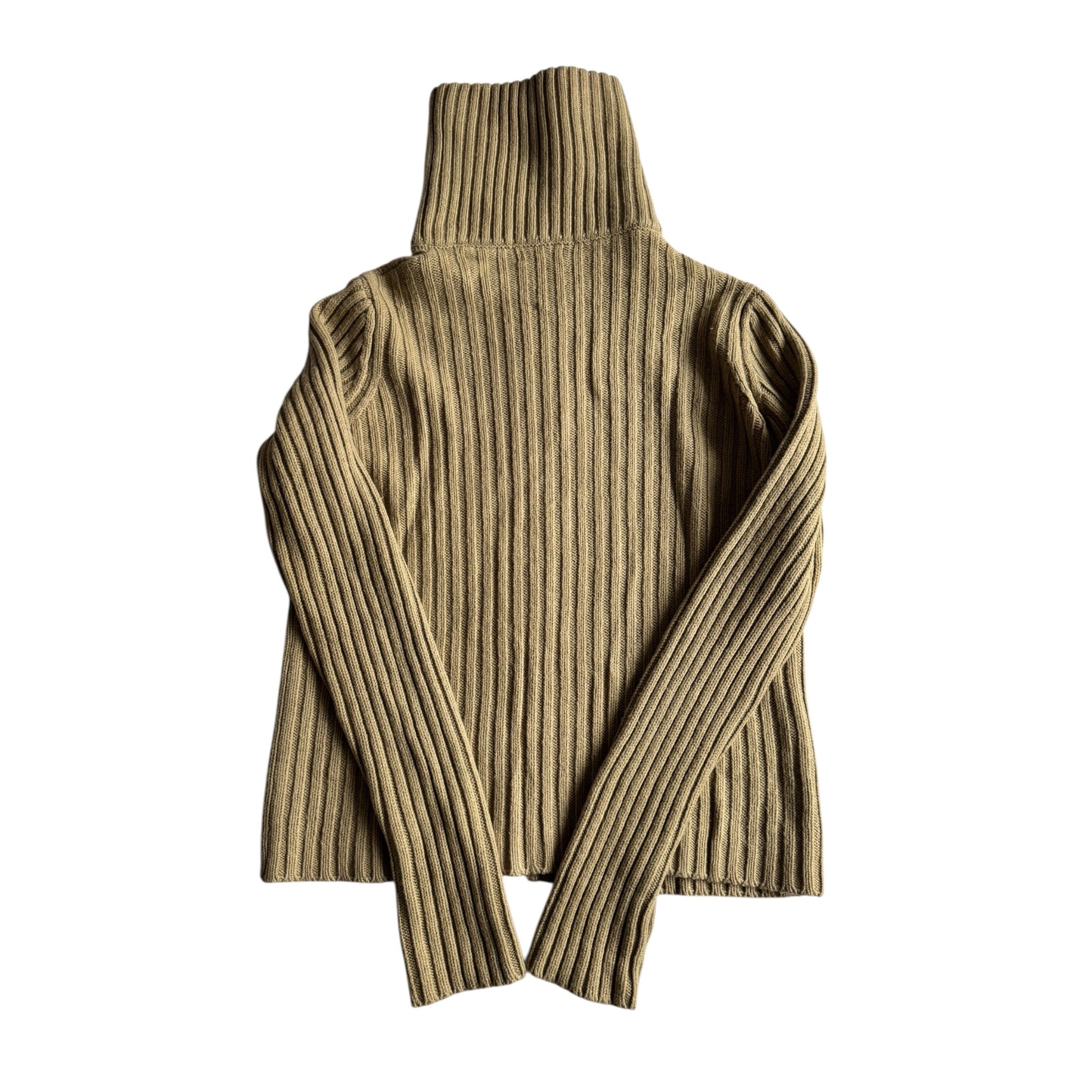 🧶 Pulover Y2K Damă Benetton Crem Ribbed Knit cu Fermoar – M - anbracaminte