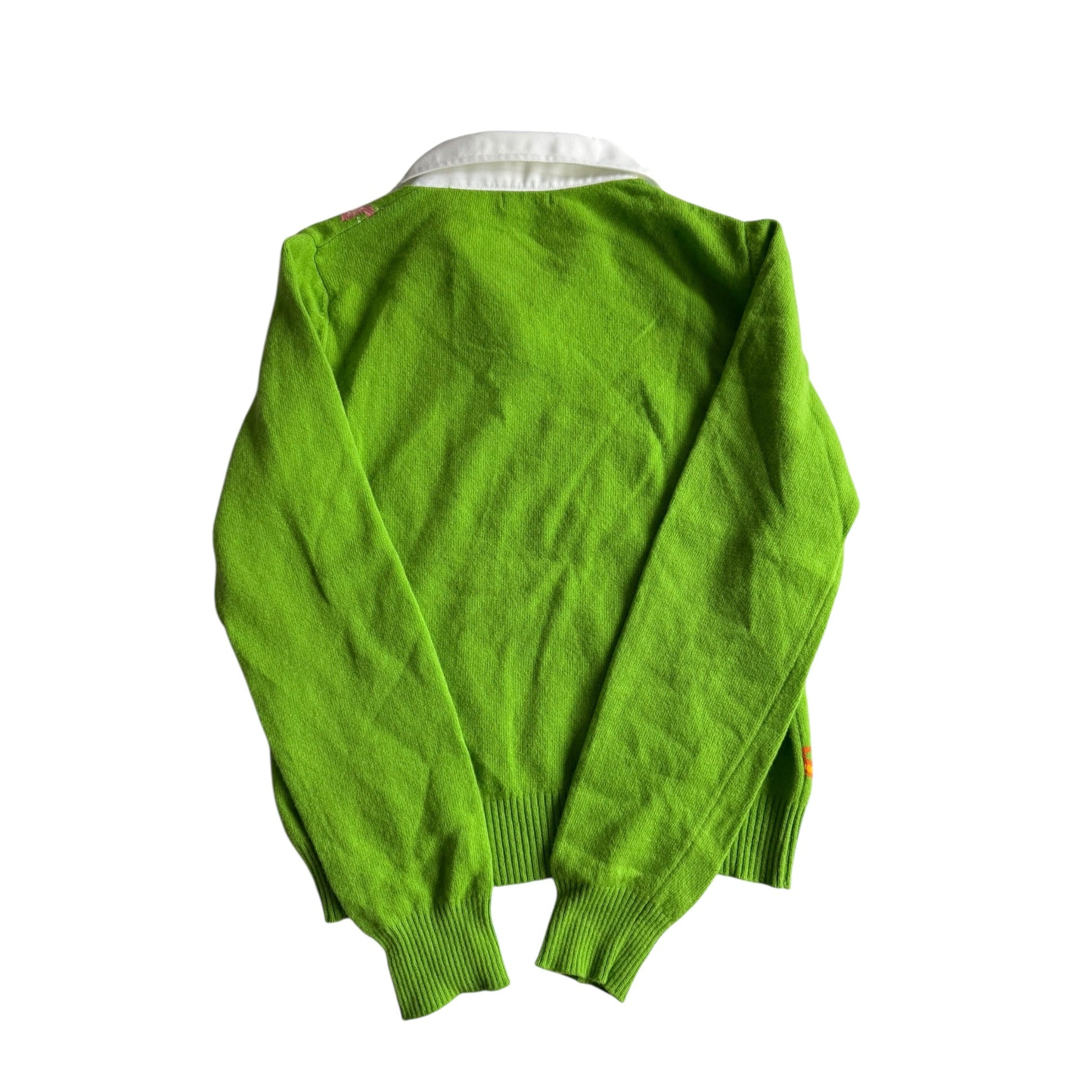 🧶 Pulover Y2K Damă Benetton Verde cu Model Paisley și Guler Polo – M - anbracaminte