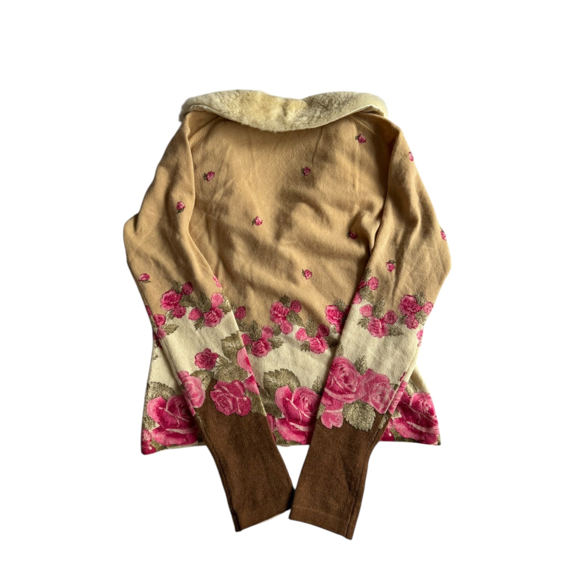 🧶 Pulover Y2K Damă cu Print Rose din Lână Merino și Angora cu Guler Detașabil din Blană – IT 46 (M/L) - anbracaminte