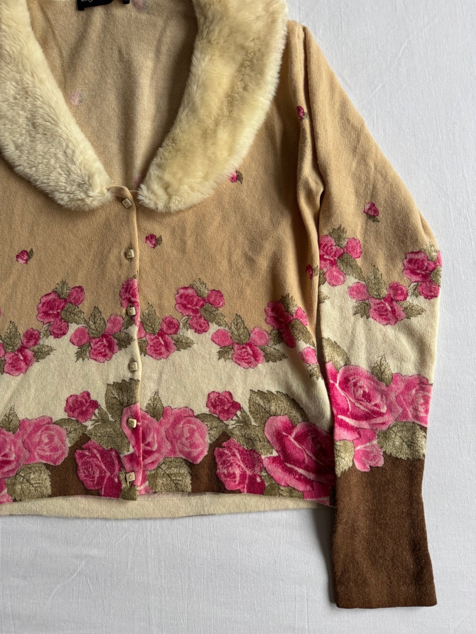 🧶 Pulover Y2K Damă cu Print Rose din Lână Merino și Angora cu Guler Detașabil din Blană – IT 46 (M/L) - anbracaminte