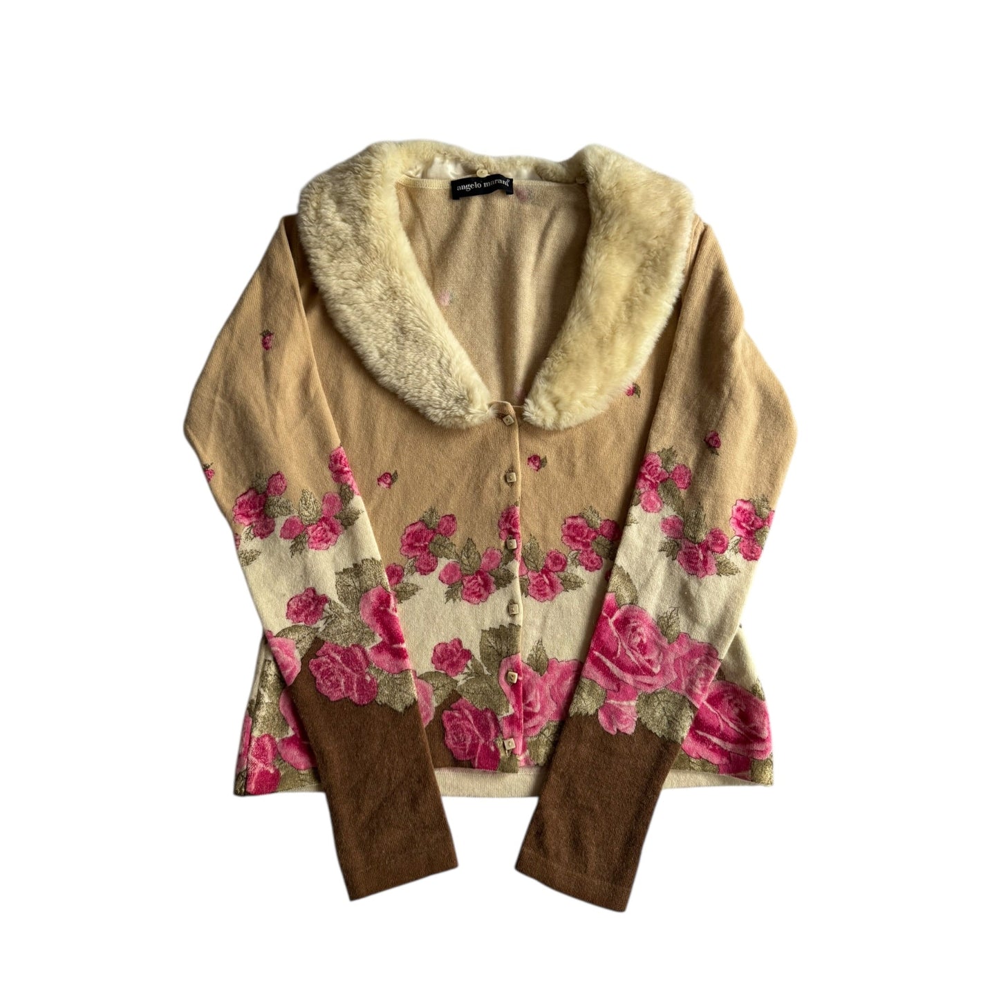 🧶 Pulover Y2K Damă cu Print Rose din Lână Merino și Angora cu Guler Detașabil din Blană – IT 46 (M/L) - anbracaminte