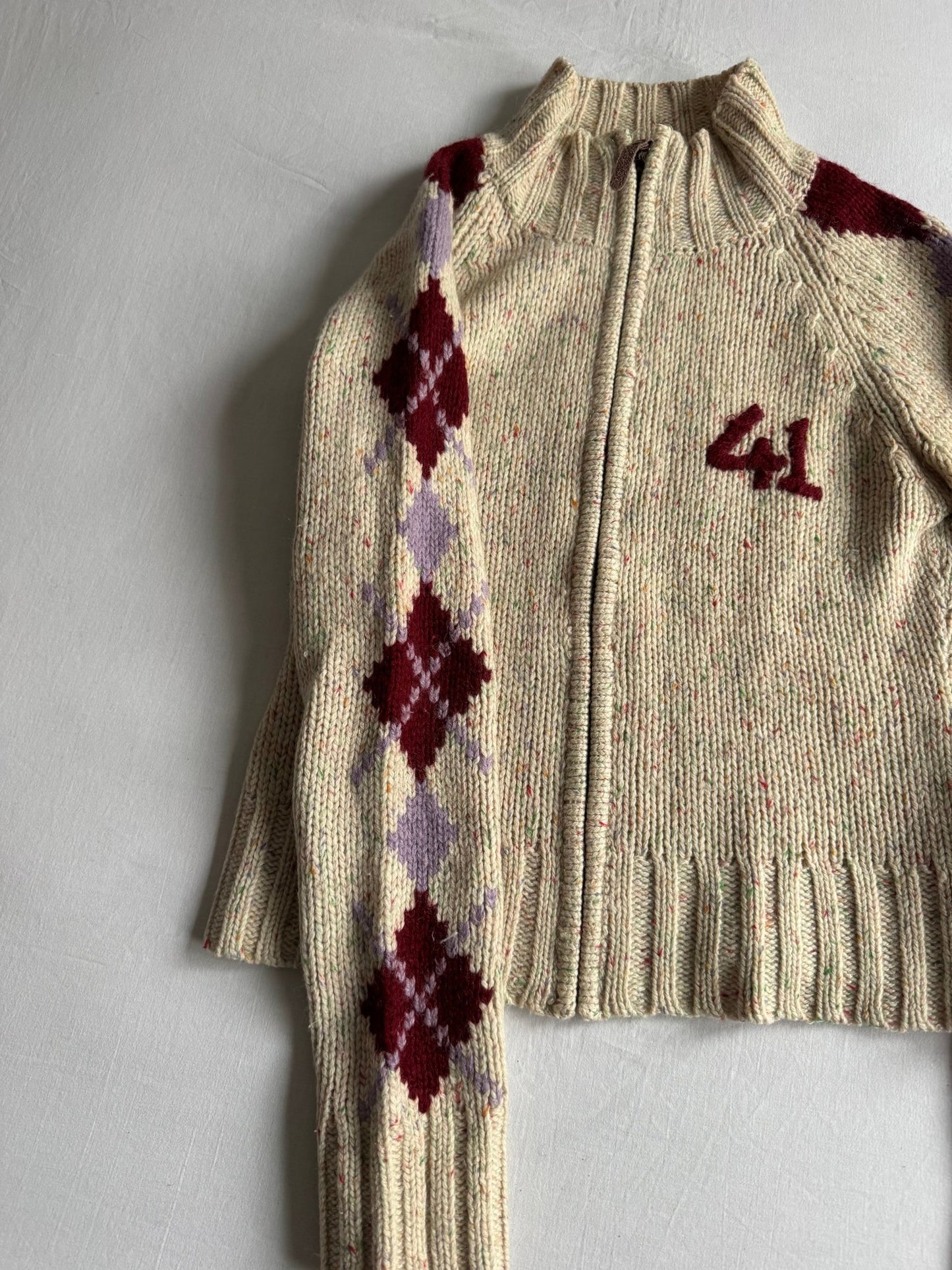 🧶 Pulover Y2K Damă din Blend de Lână cu Mâneci Argyle – aprox. S / M - anbracaminte