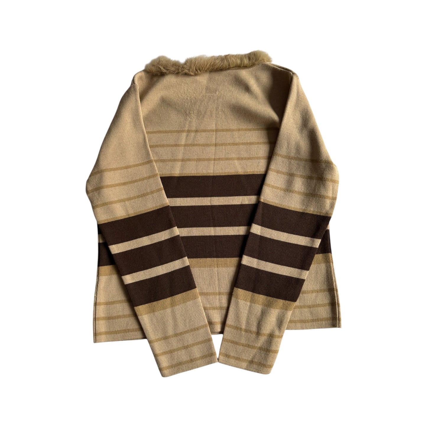 🧶 Pulover Y2K Damă Dungi din Lână Merino cu Guler din Blană Naturală – L - anbracaminte