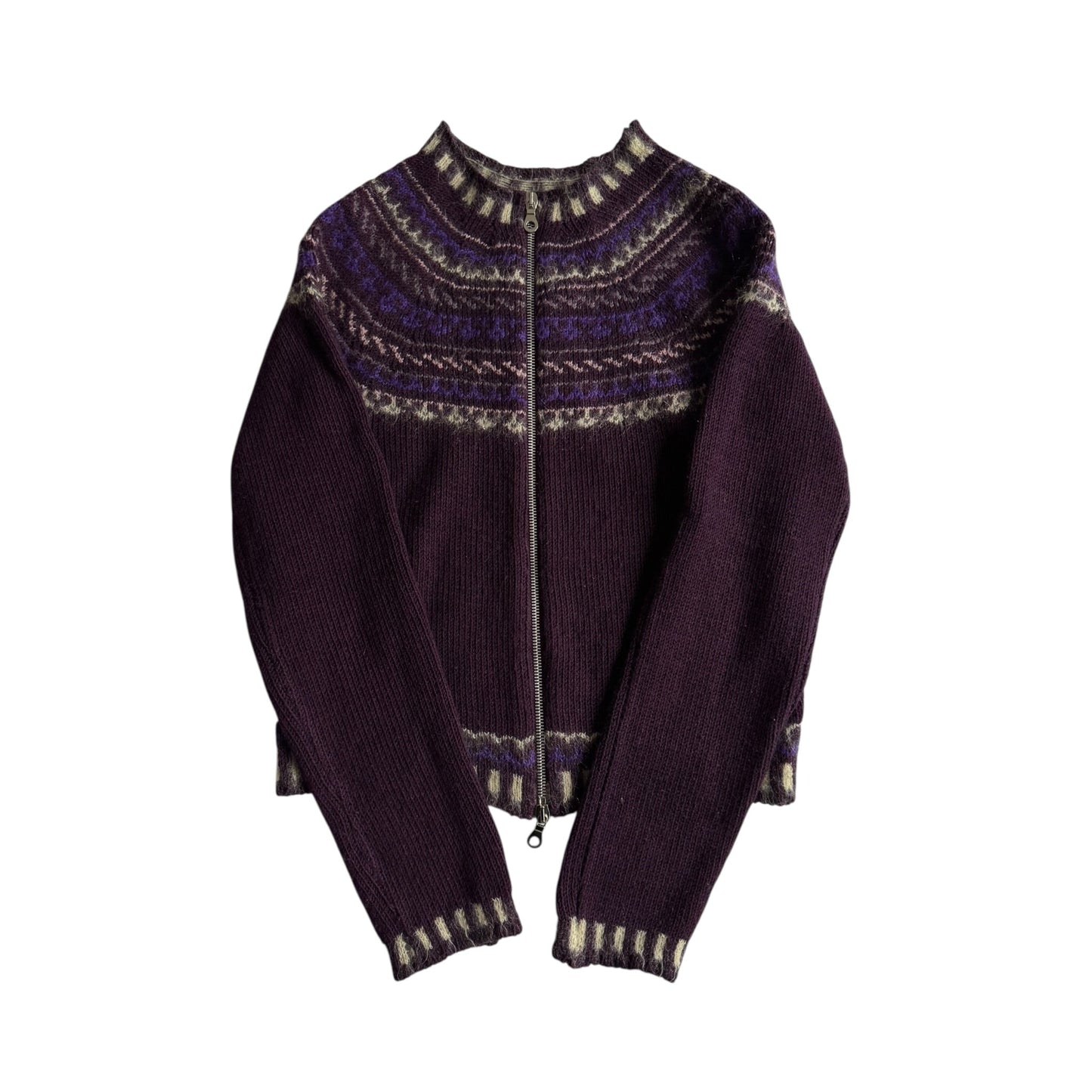 🧶 Pulover Y2K Damă Mov Închis cu Model Etnic și Fermoar – M - anbracaminte