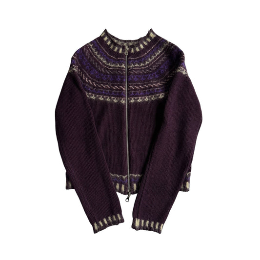 🧶 Pulover Y2K Damă Mov Închis cu Model Etnic și Fermoar – M - anbracaminte
