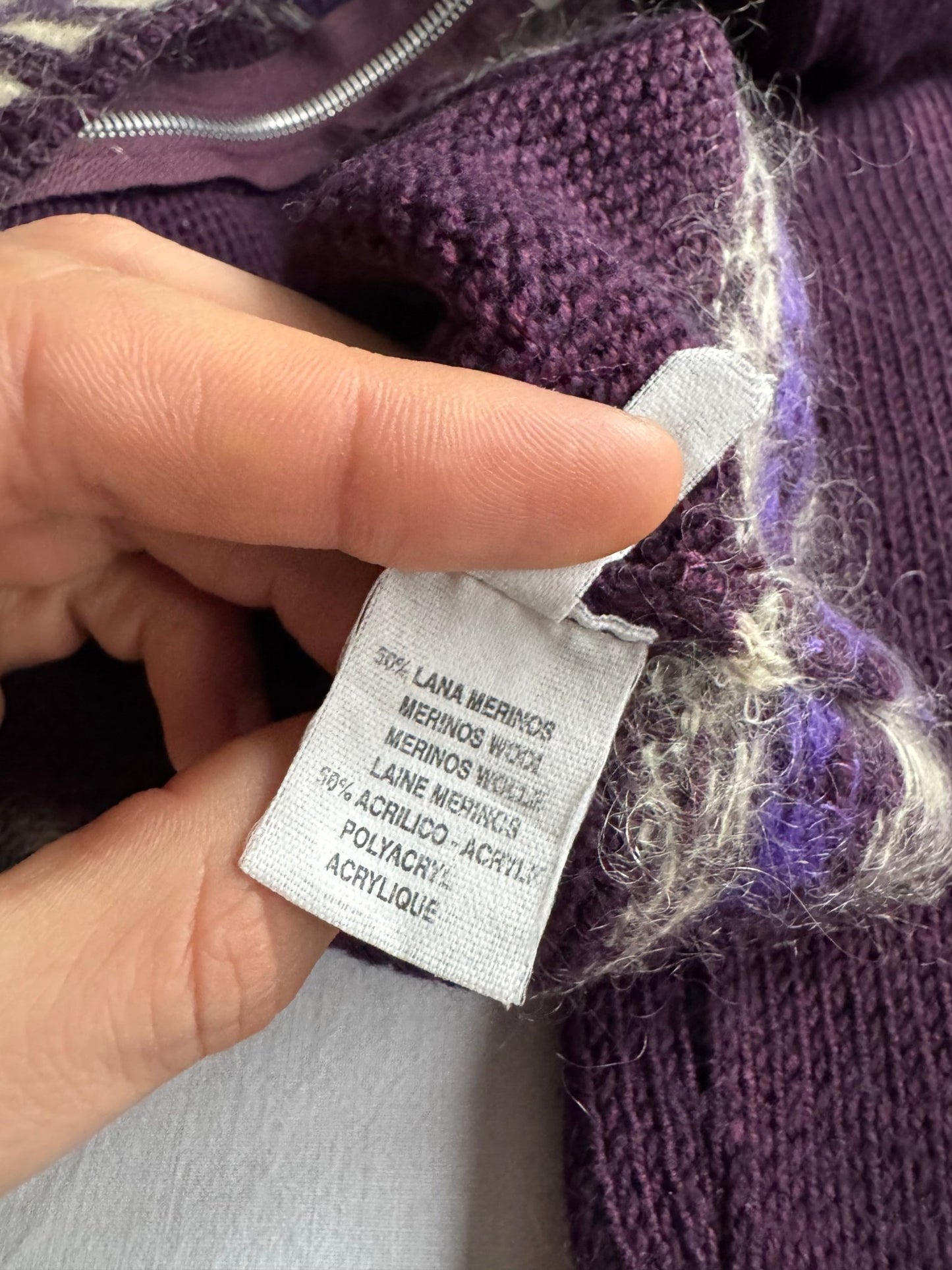 🧶 Pulover Y2K Damă Mov Închis cu Model Etnic și Fermoar – M - anbracaminte