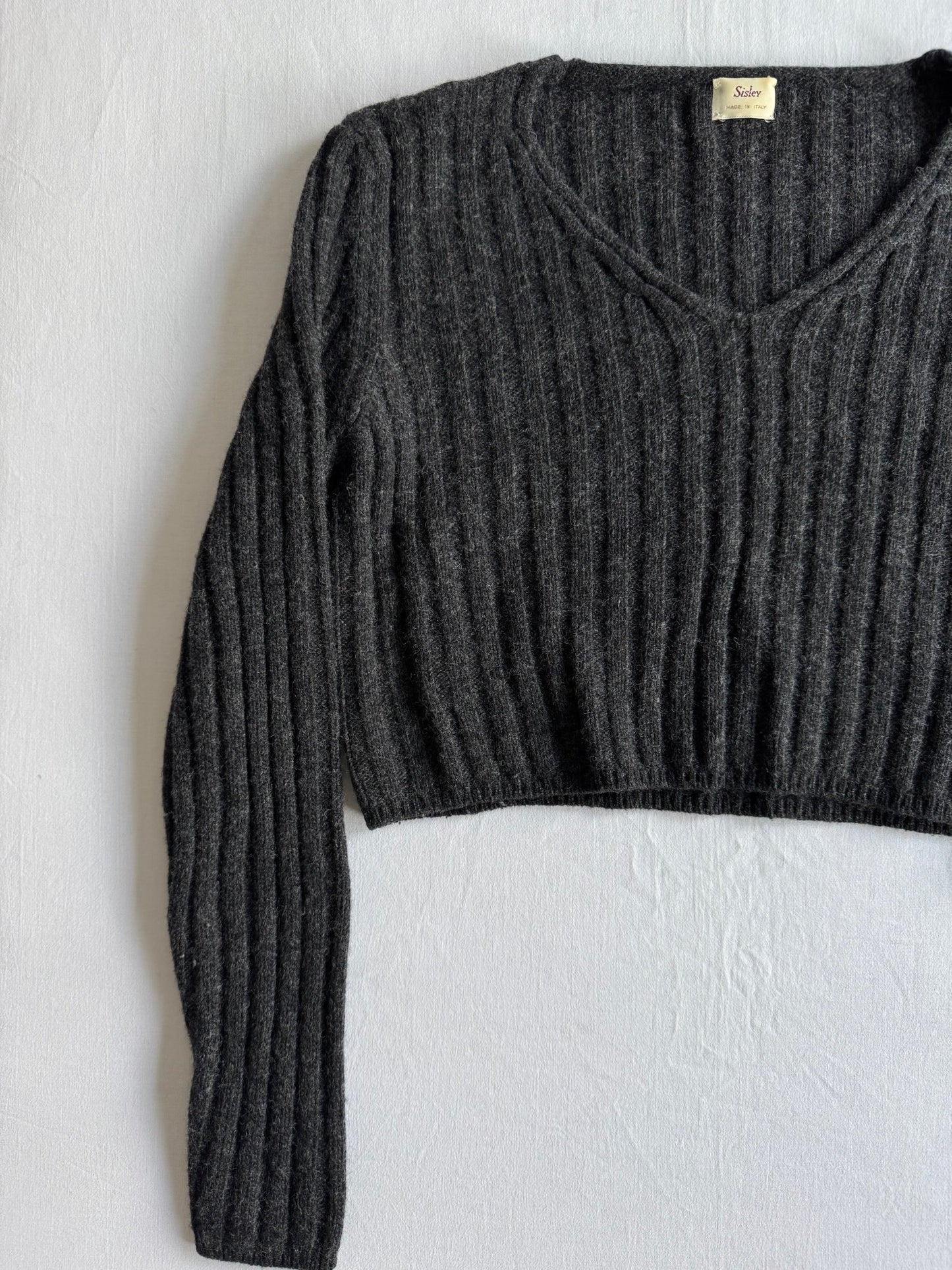 🧶 Pulover Y2K Damă Sisley Gri Închis Cropped – M - anbracaminte