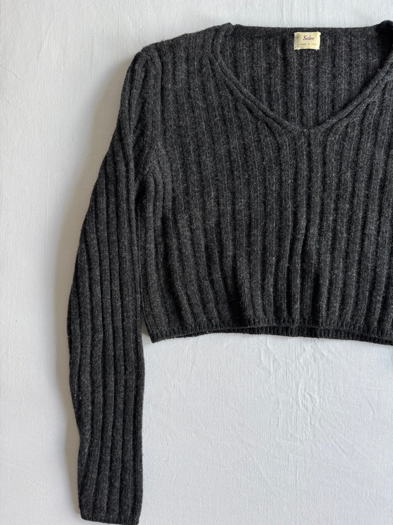 🧶 Pulover Y2K Damă Sisley Gri Închis Cropped – M - anbracaminte