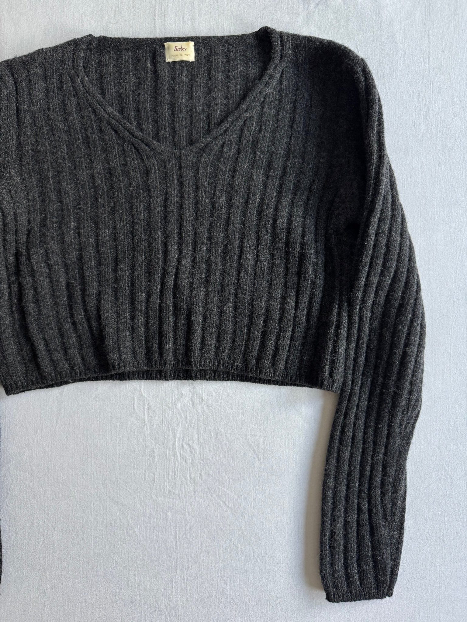 🧶 Pulover Y2K Damă Sisley Gri Închis Cropped – M - anbracaminte