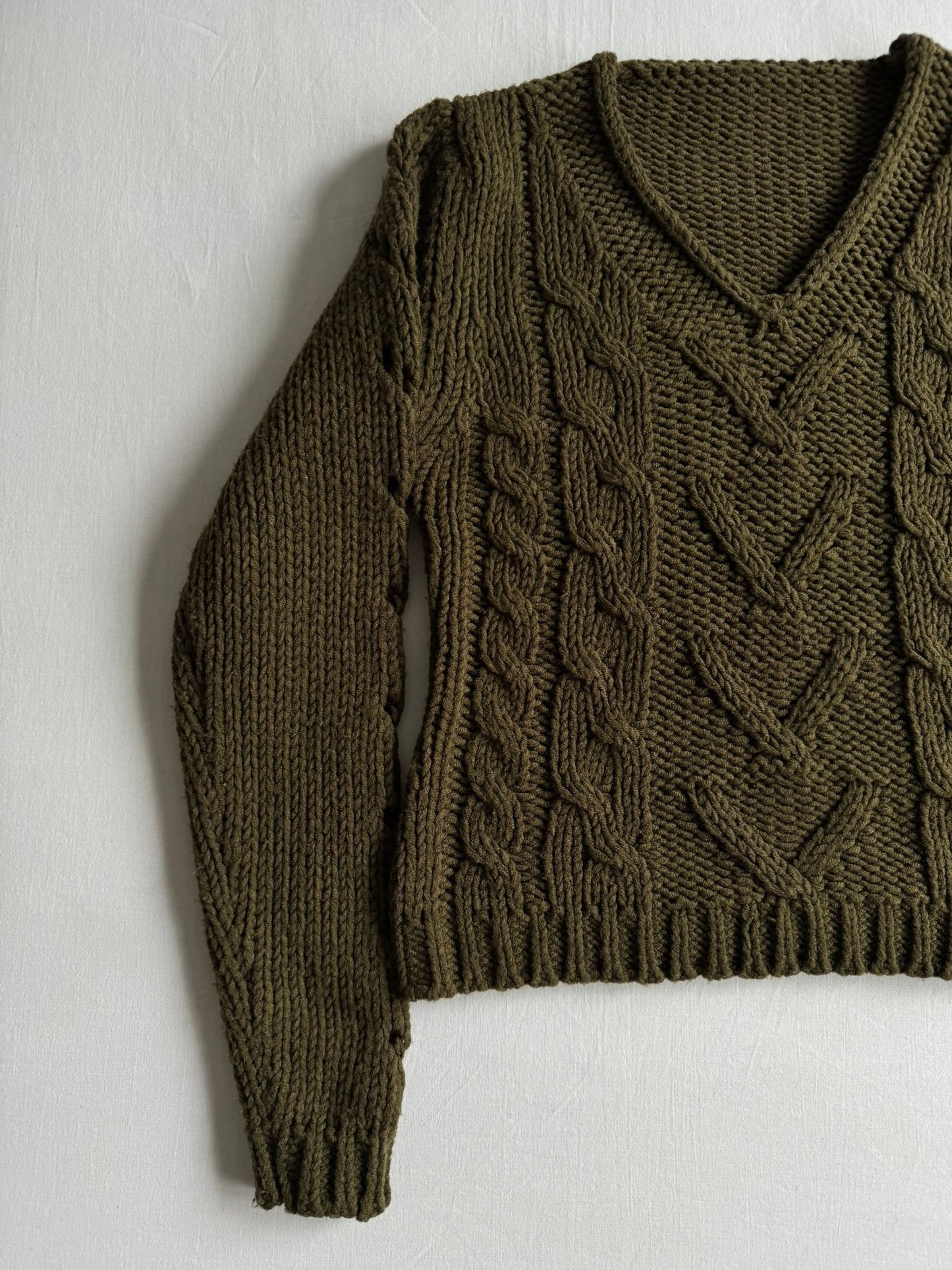 🧶 Pulover Y2K Damă Verde Închis cu Guler V din Lână – aprox. S / M - anbracaminte