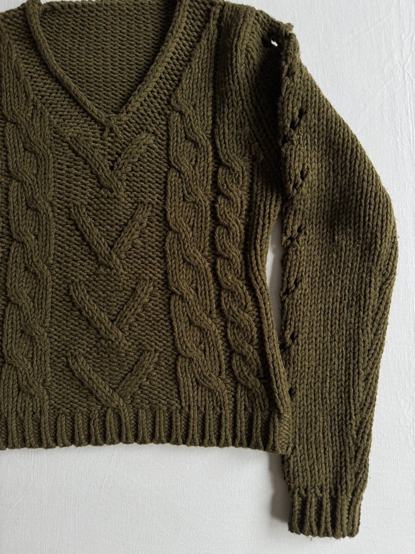 🧶 Pulover Y2K Damă Verde Închis cu Guler V din Lână – aprox. S / M - anbracaminte
