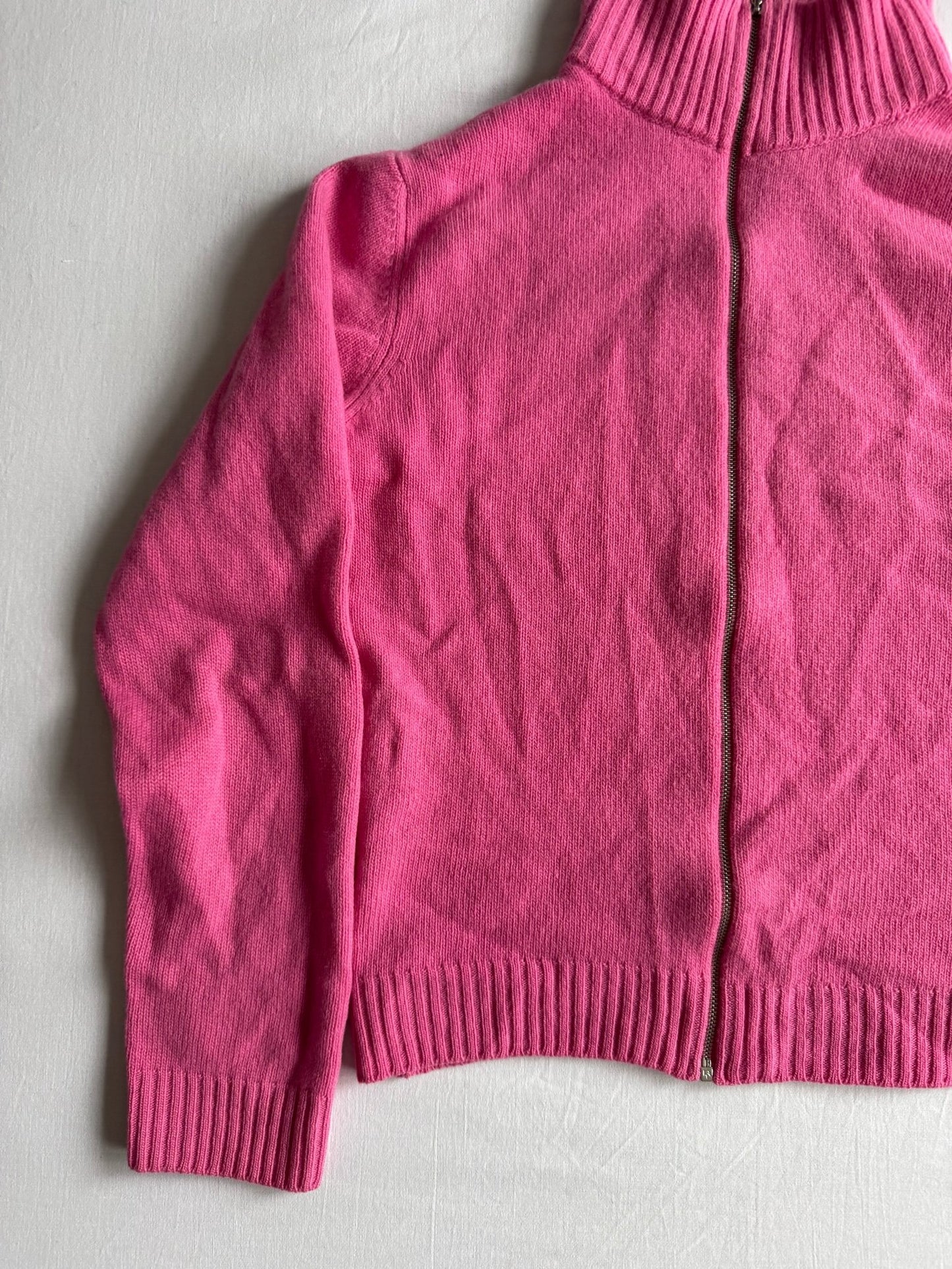 🧶 Pulover Y2K Lana Virgina Damă Benetton Roz cu Fermoar – M - anbracaminte