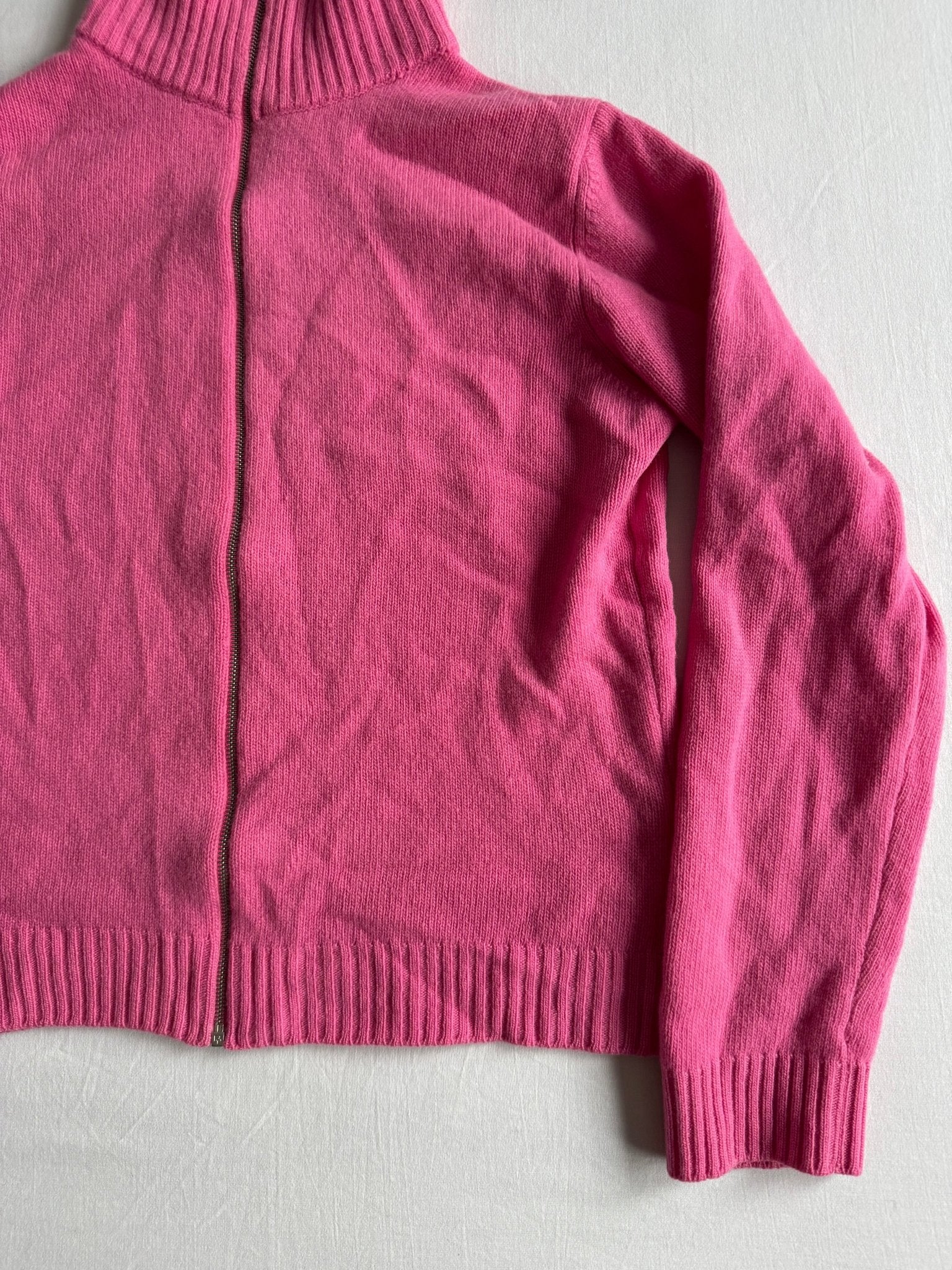 🧶 Pulover Y2K Lana Virgina Damă Benetton Roz cu Fermoar – M - anbracaminte