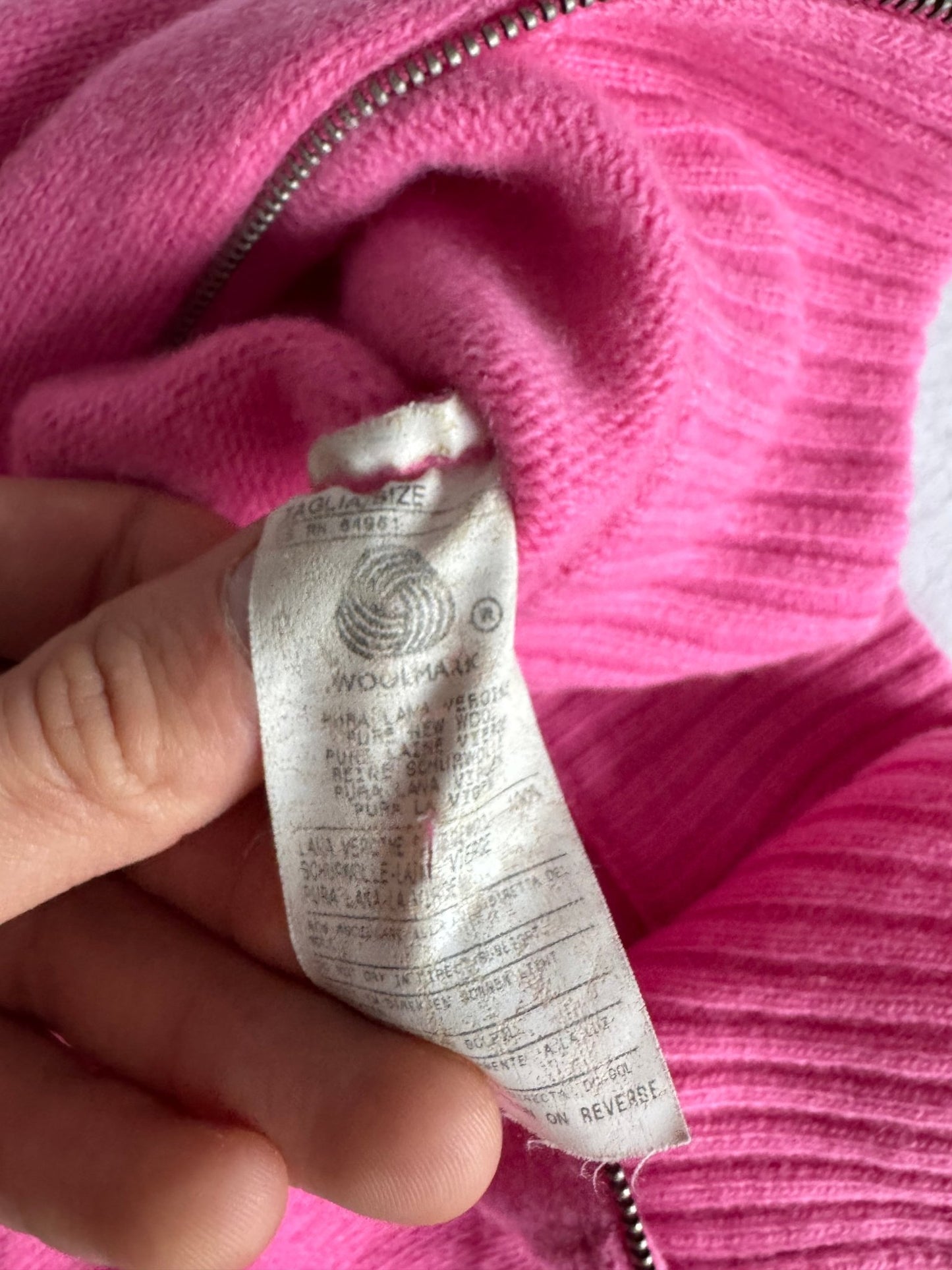 🧶 Pulover Y2K Lana Virgina Damă Benetton Roz cu Fermoar – M - anbracaminte