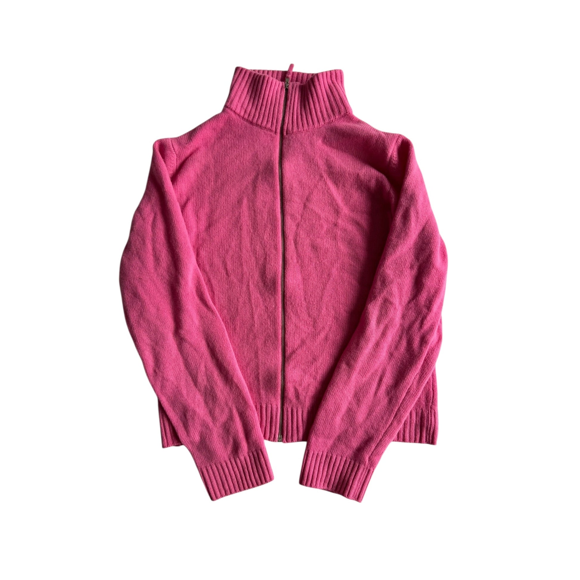 🧶 Pulover Y2K Lana Virgina Damă Benetton Roz cu Fermoar – M - anbracaminte