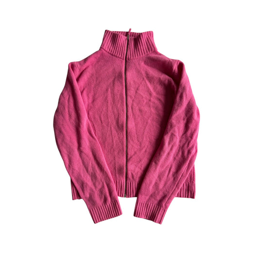 🧶 Pulover Y2K Lana Virgina Damă Benetton Roz cu Fermoar – M - anbracaminte