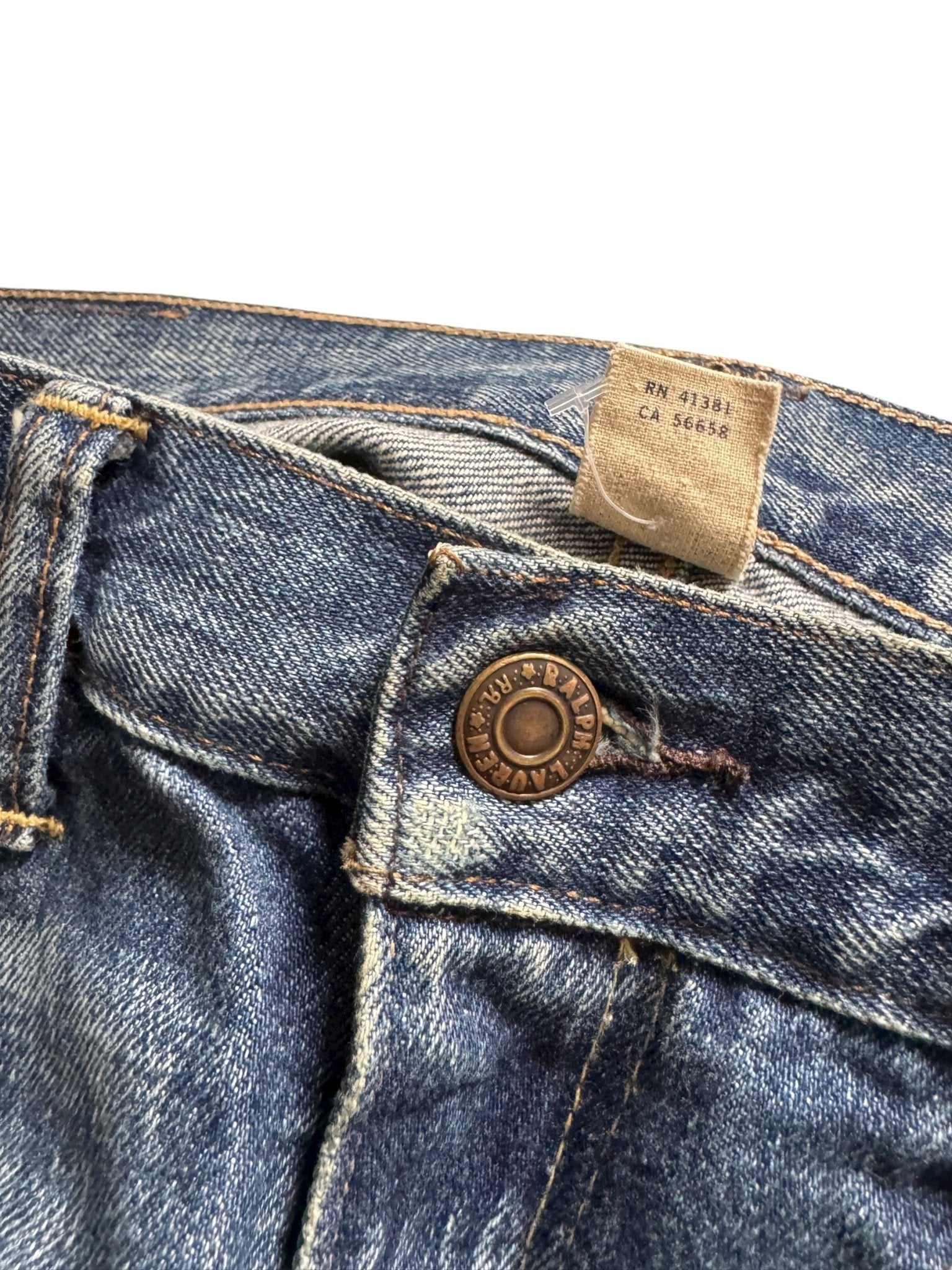 🪡 Ralph Lauren Double RL Slim Patchwork Jeans – W31 x L32 – Made in Mexico - anbracaminte