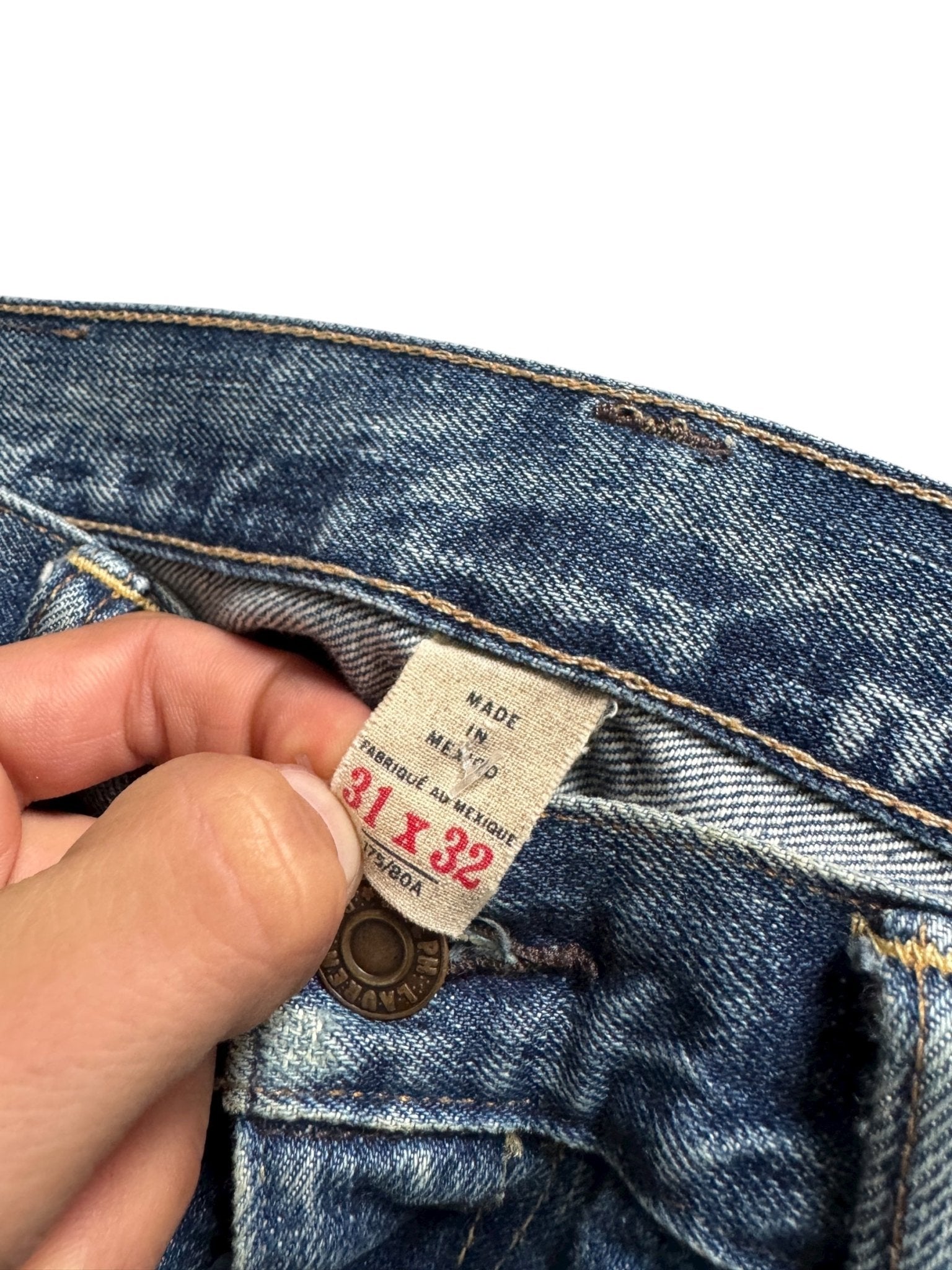 🪡 Ralph Lauren Double RL Slim Patchwork Jeans – W31 x L32 – Made in Mexico - anbracaminte