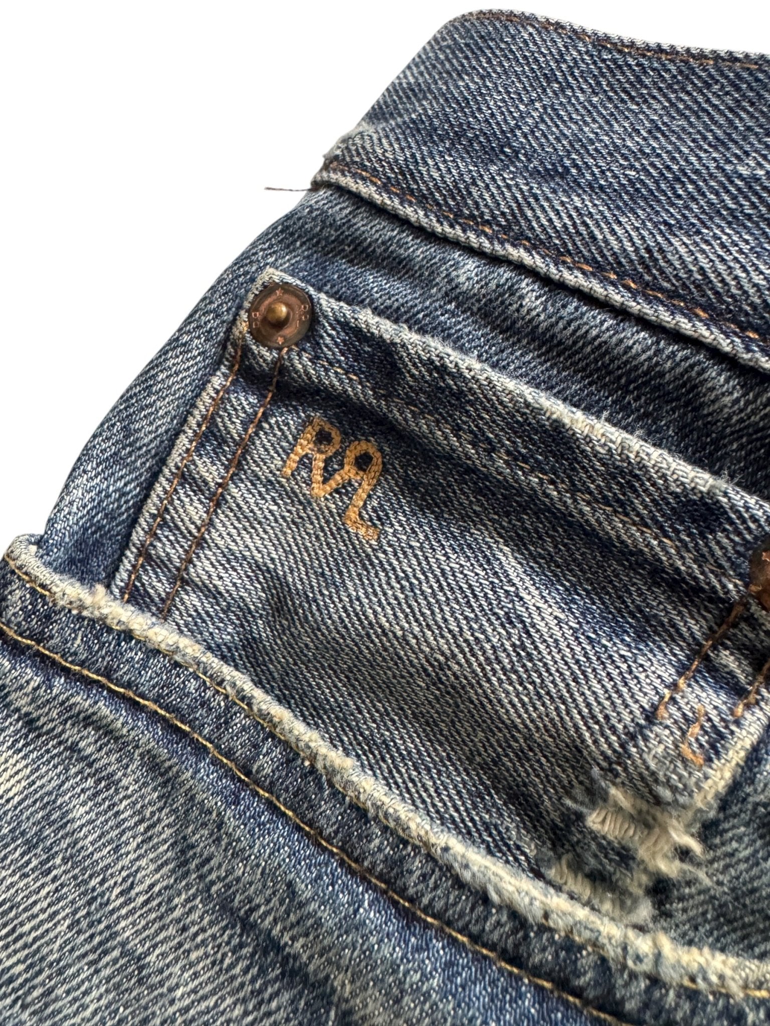🪡 Ralph Lauren Double RL Slim Patchwork Jeans – W31 x L32 – Made in Mexico - anbracaminte