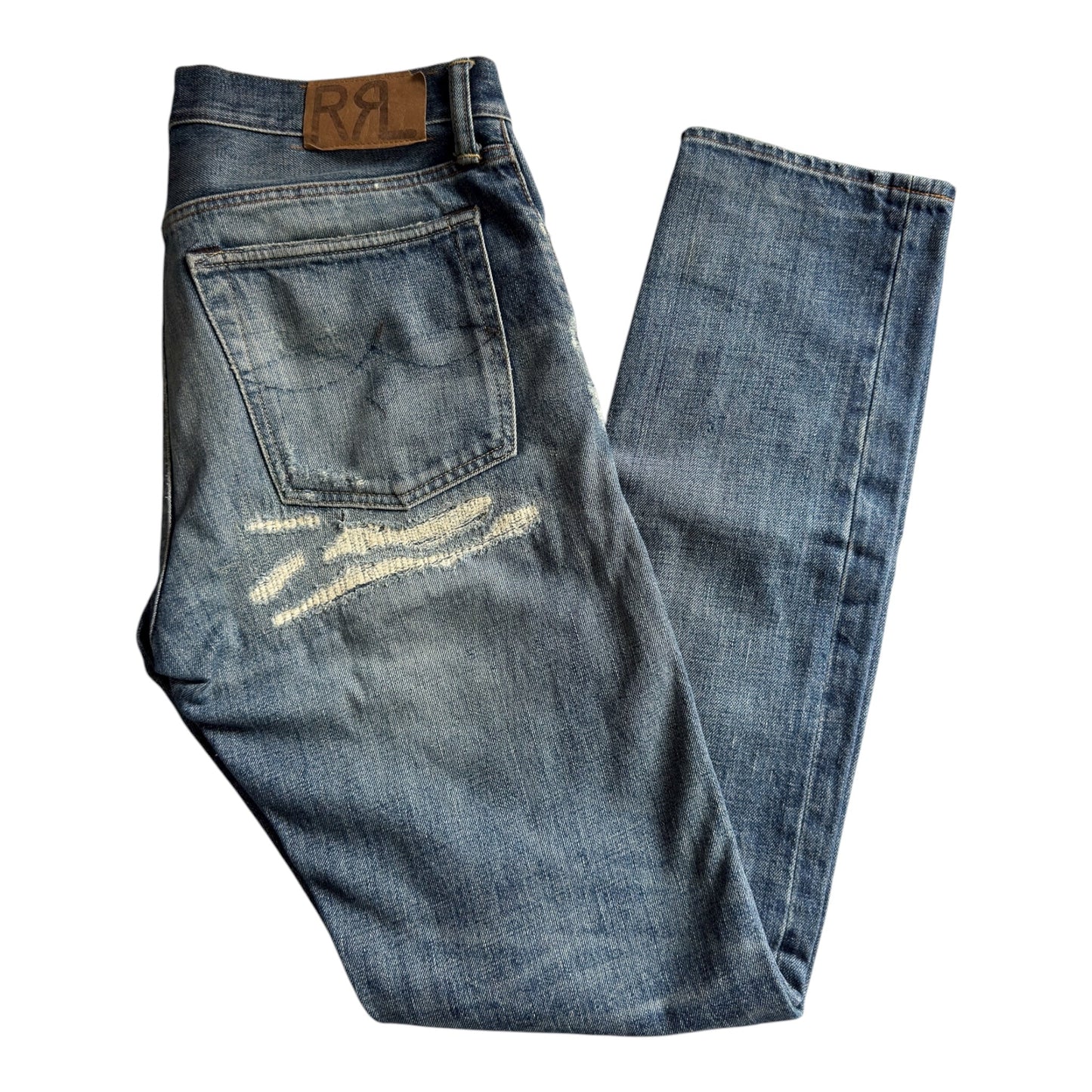 🪡 Ralph Lauren Double RL Slim Patchwork Jeans – W31 x L32 – Made in Mexico - anbracaminte