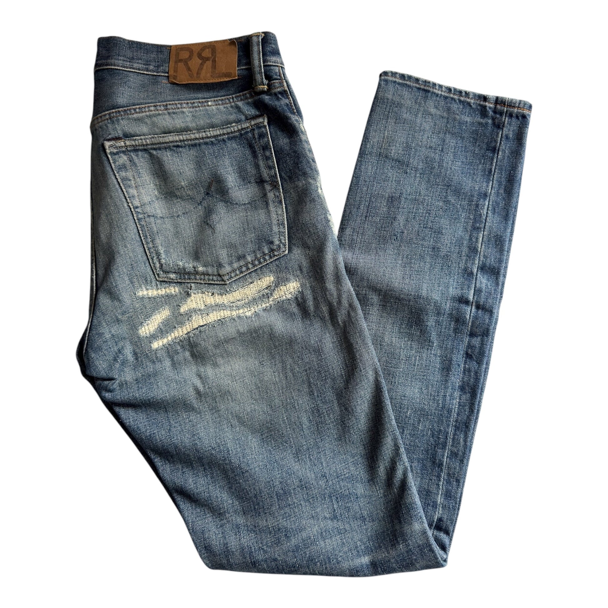 🪡 Ralph Lauren Double RL Slim Patchwork Jeans – W31 x L32 – Made in Mexico - anbracaminte