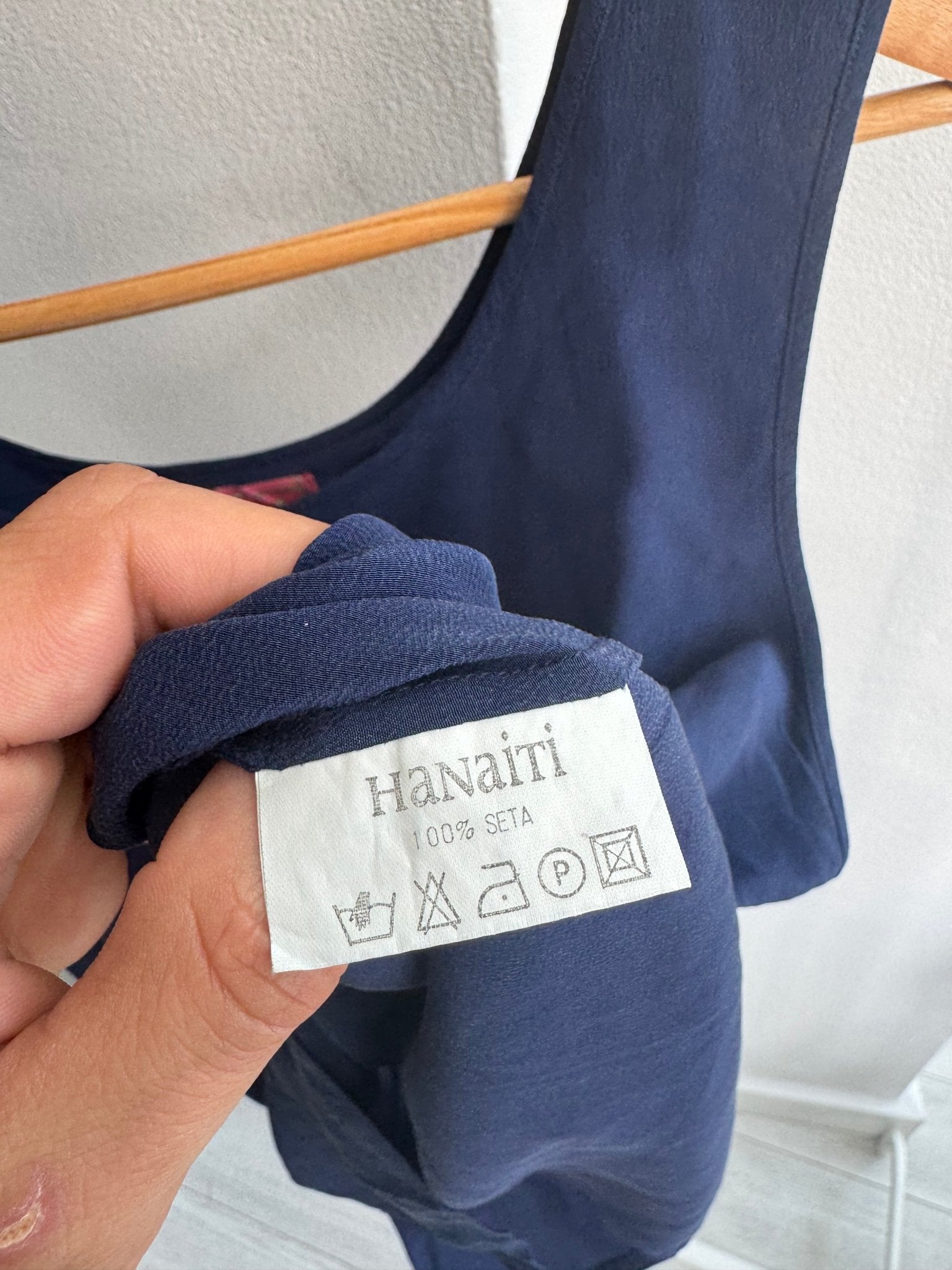 🌊 Tank Top Vintage Navy din Mătase – M Damă - anbracaminte