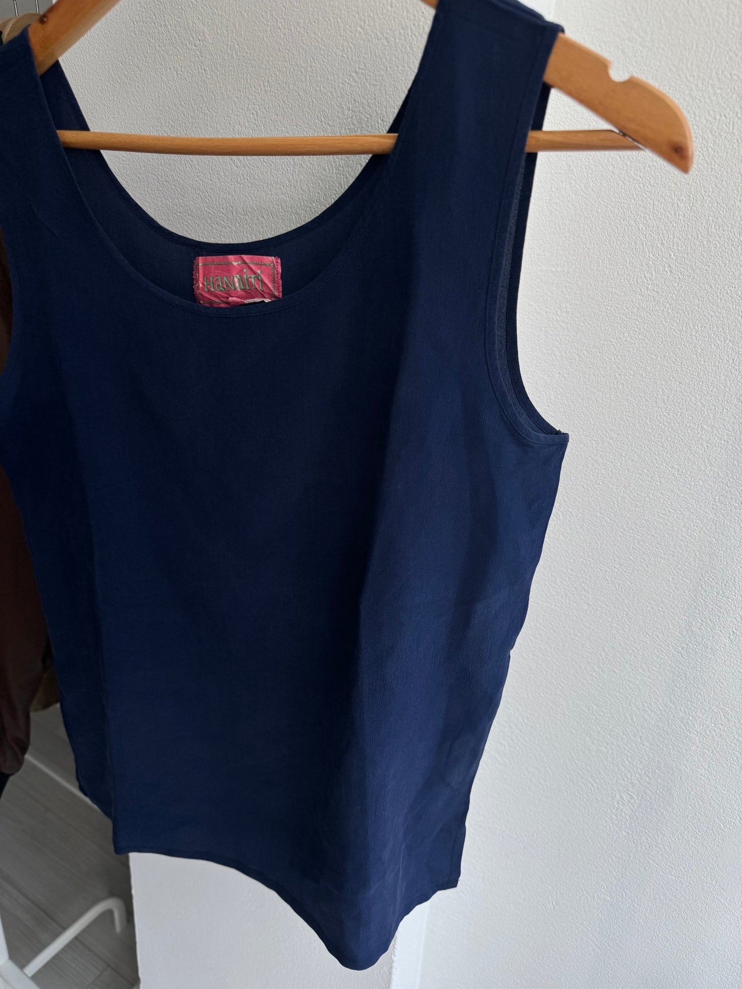 🌊 Tank Top Vintage Navy din Mătase – M Damă - anbracaminte